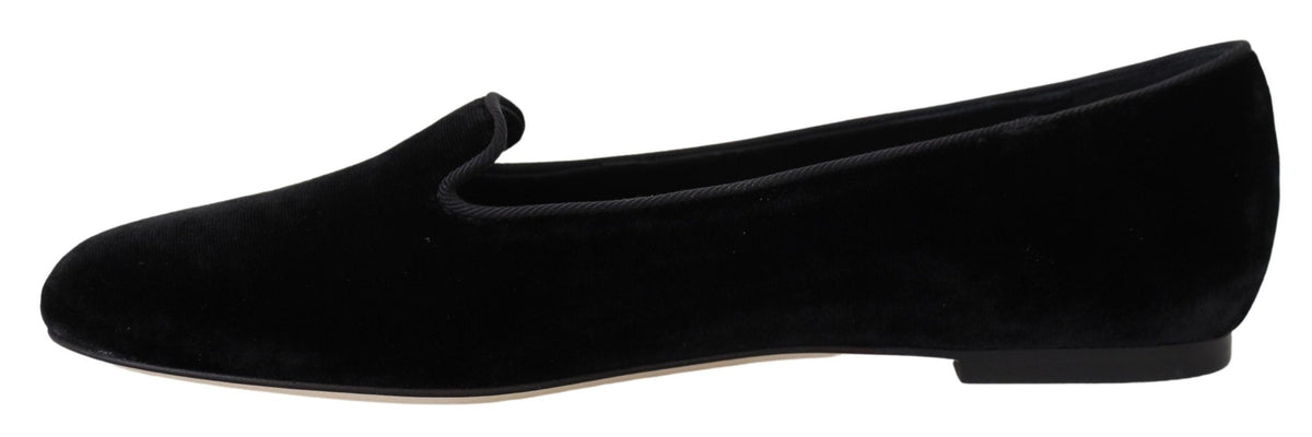 Dolce & Gabbana Black Velvet Slip Ons Loafers Flats Women's Shoes