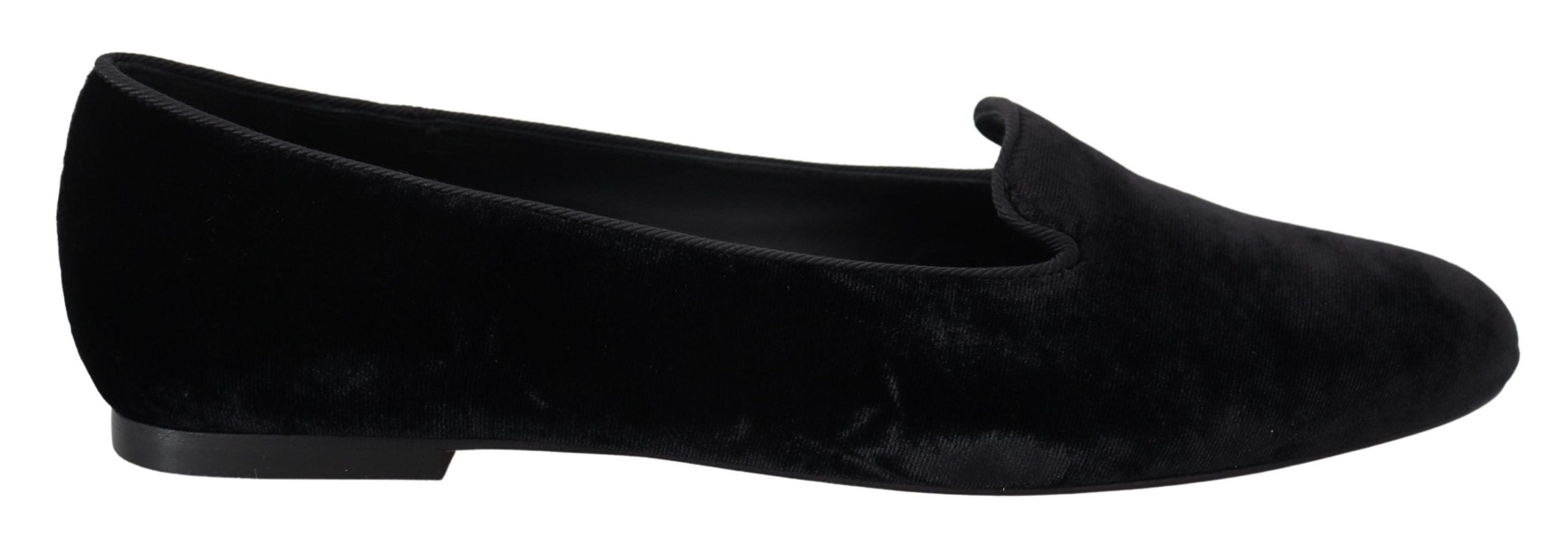 Dolce & Gabbana Black Velvet Slip Ons Loafers Flats Women's Shoes