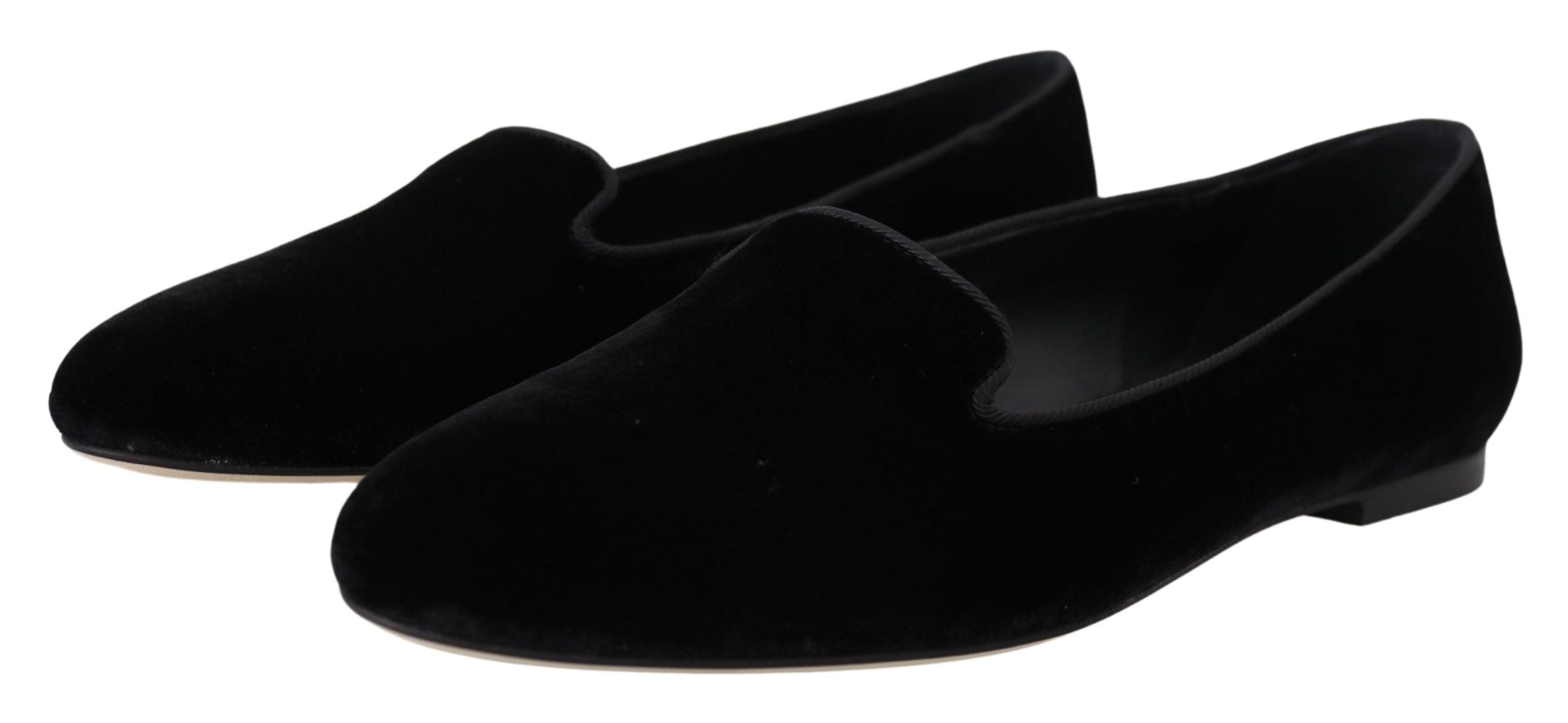 Dolce & Gabbana Black Velvet Slip Ons Loafers Flats Women's Shoes