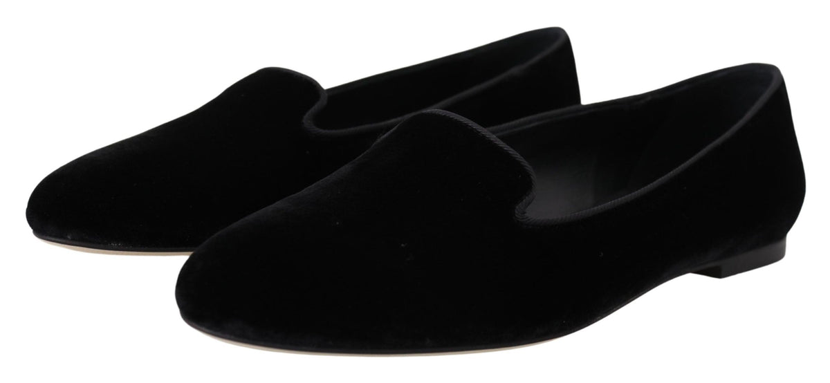 Dolce & Gabbana Black Velvet Slip Ons Loafers Flats Women's Shoes