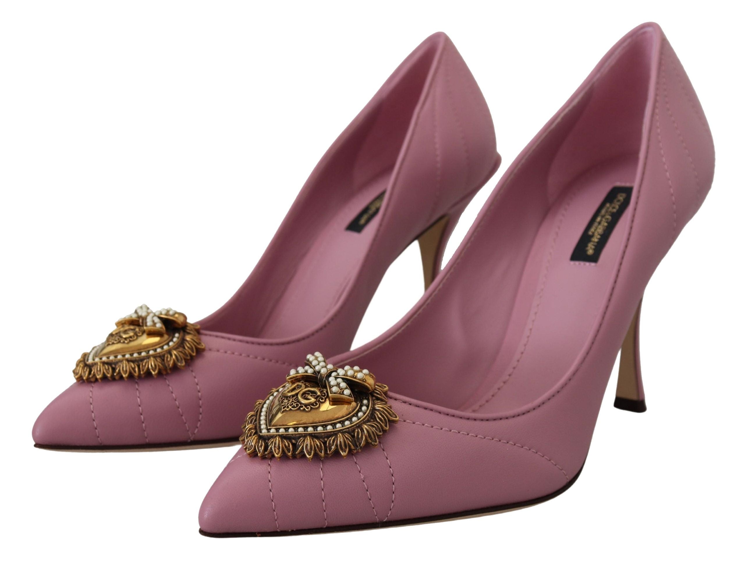 Dolce & Gabbana Pink Leather Heart DEVOTION Heels Pumps Women's Shoes