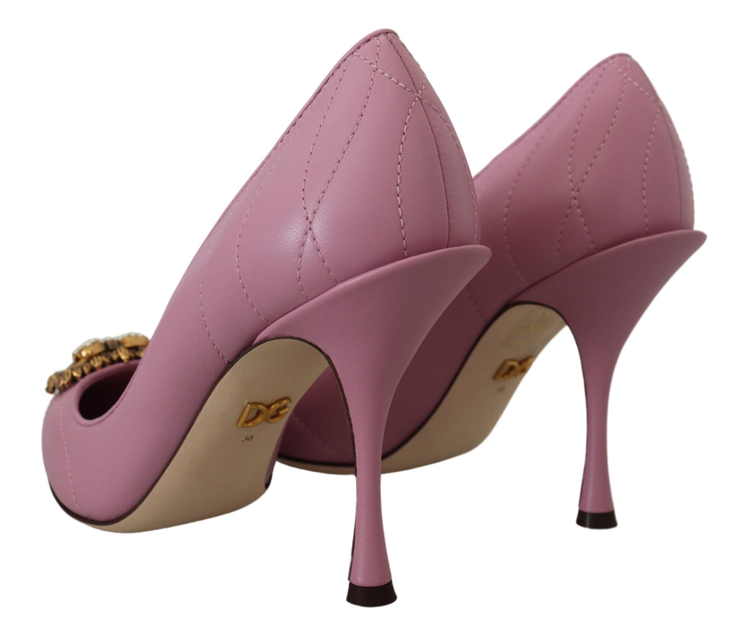 Dolce & Gabbana Pink Leather Heart DEVOTION Heels Pumps Women's Shoes