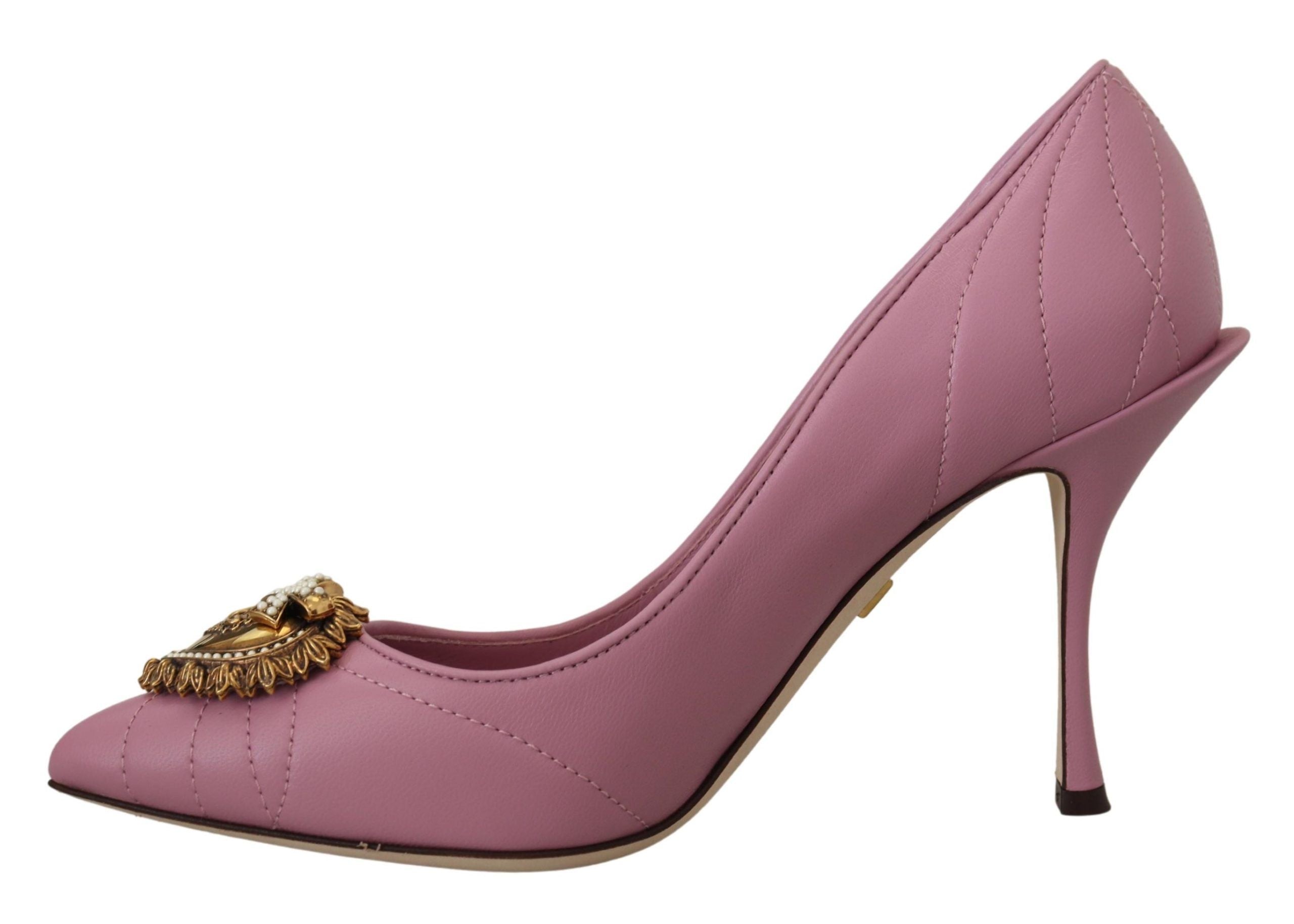 Dolce & Gabbana Pink Leather Heart DEVOTION Heels Pumps Women's Shoes