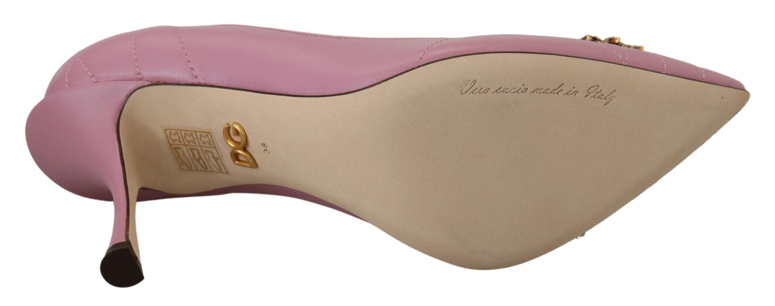 Dolce & Gabbana Pink Leather Heart DEVOTION Heels Pumps Women's Shoes