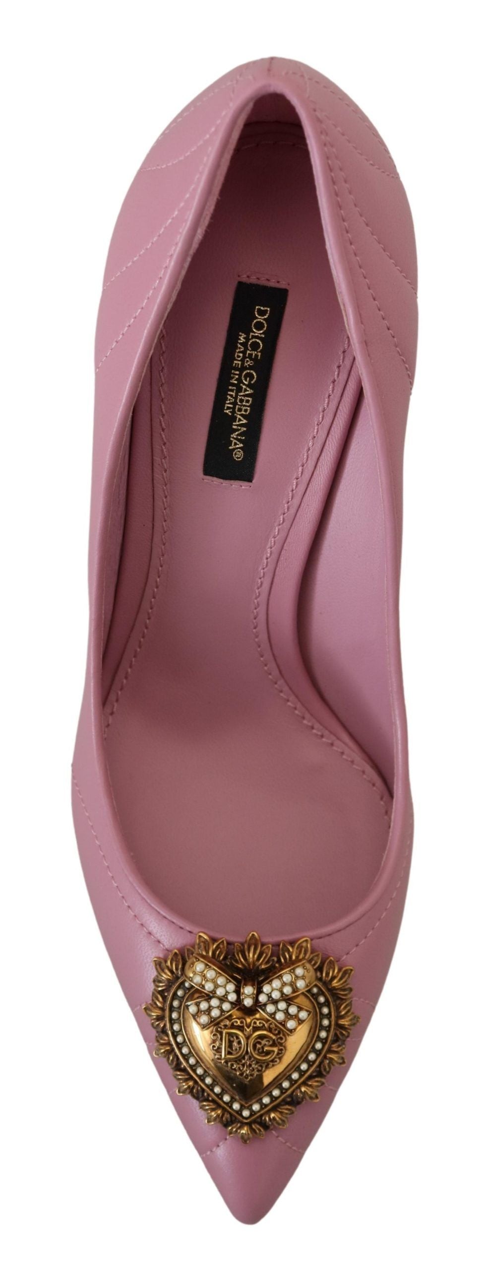 Dolce & Gabbana Pink Leather Heart DEVOTION Heels Pumps Women's Shoes