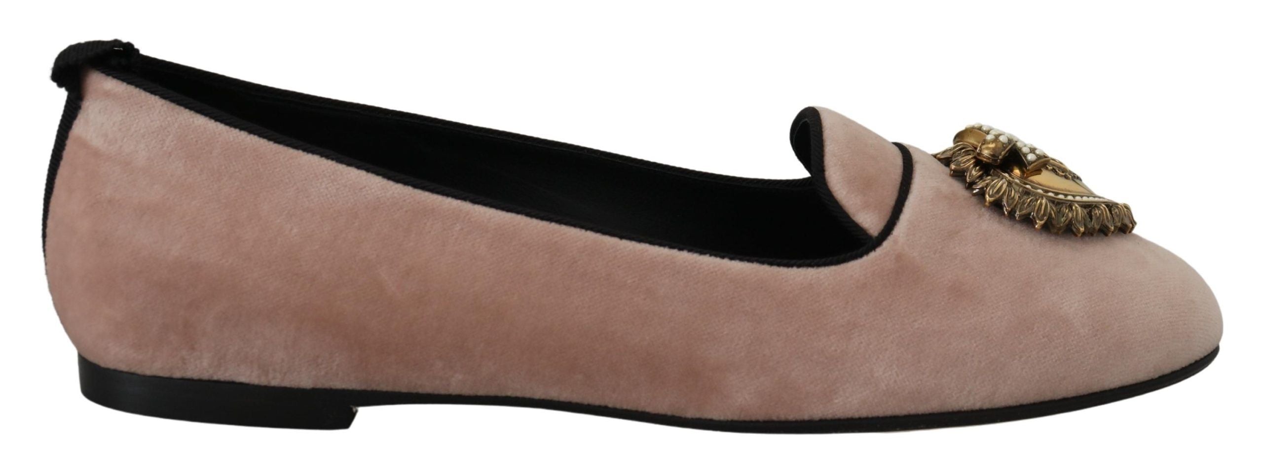 Dolce & Gabbana Pink Velvet Slip Ons Loafers Flats Women's Shoes