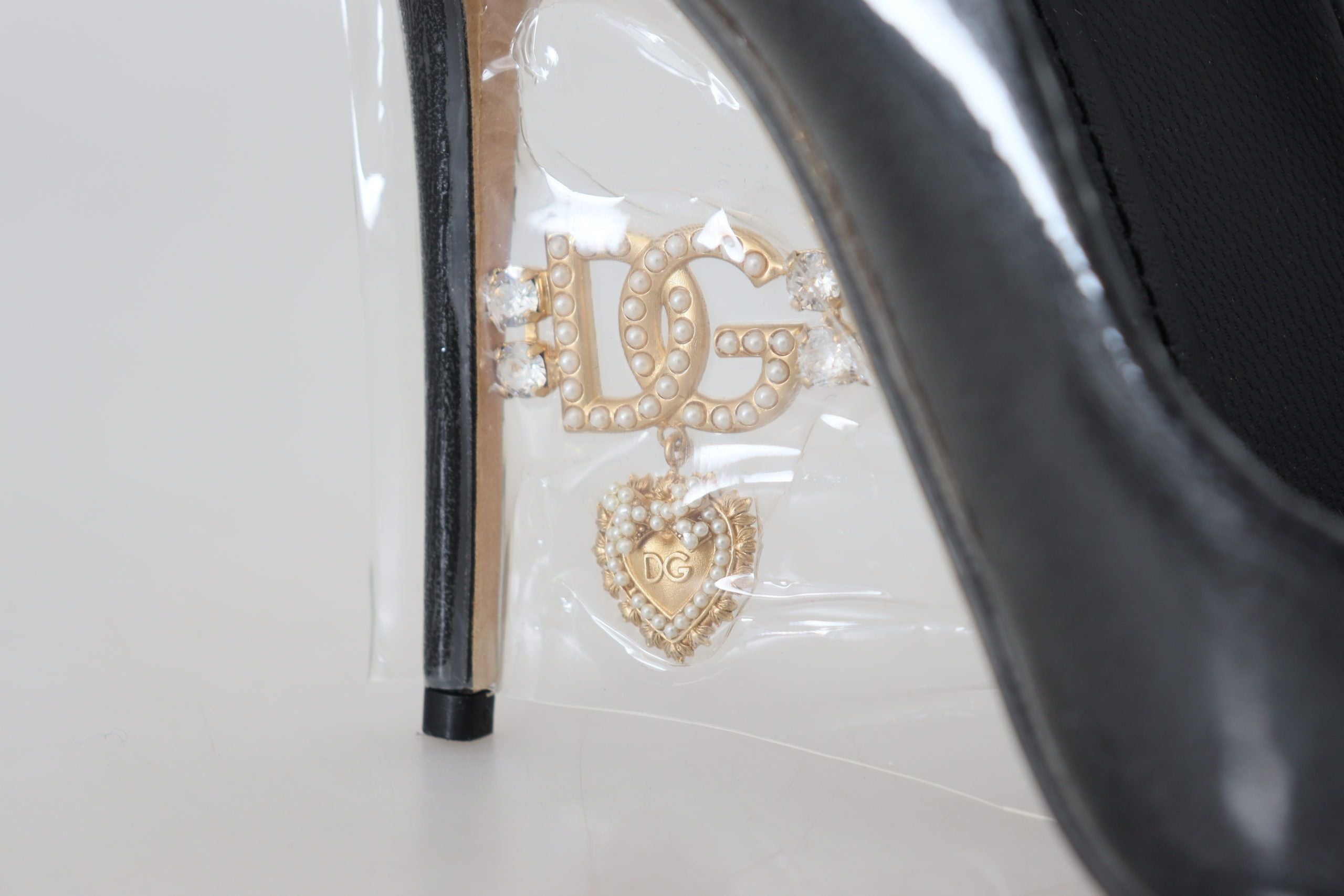 Dolce & Gabbana Black Leather Heels Pumps Plastic Wrapped Women's Shoes