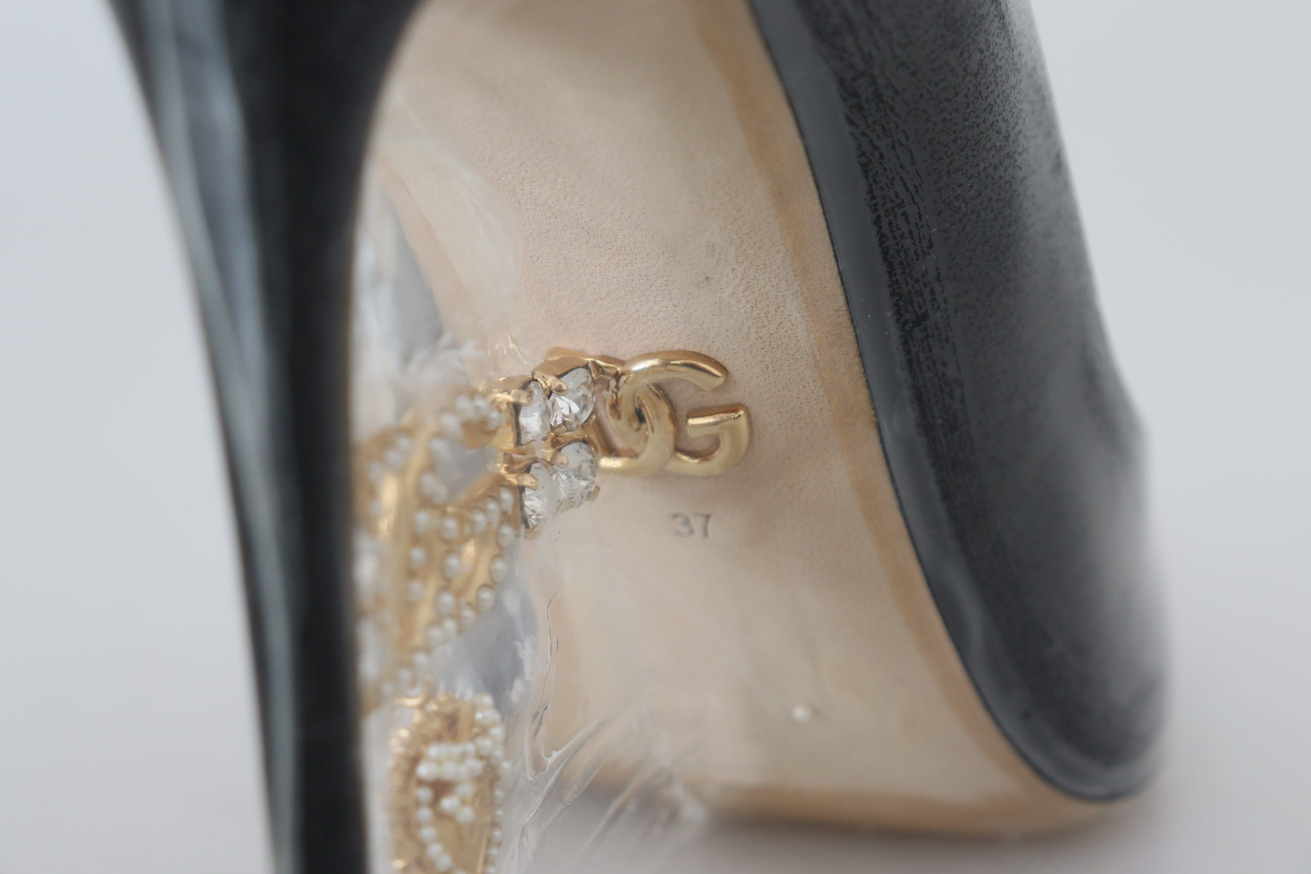 Dolce & Gabbana Black Leather Heels Pumps Plastic Wrapped Women's Shoes