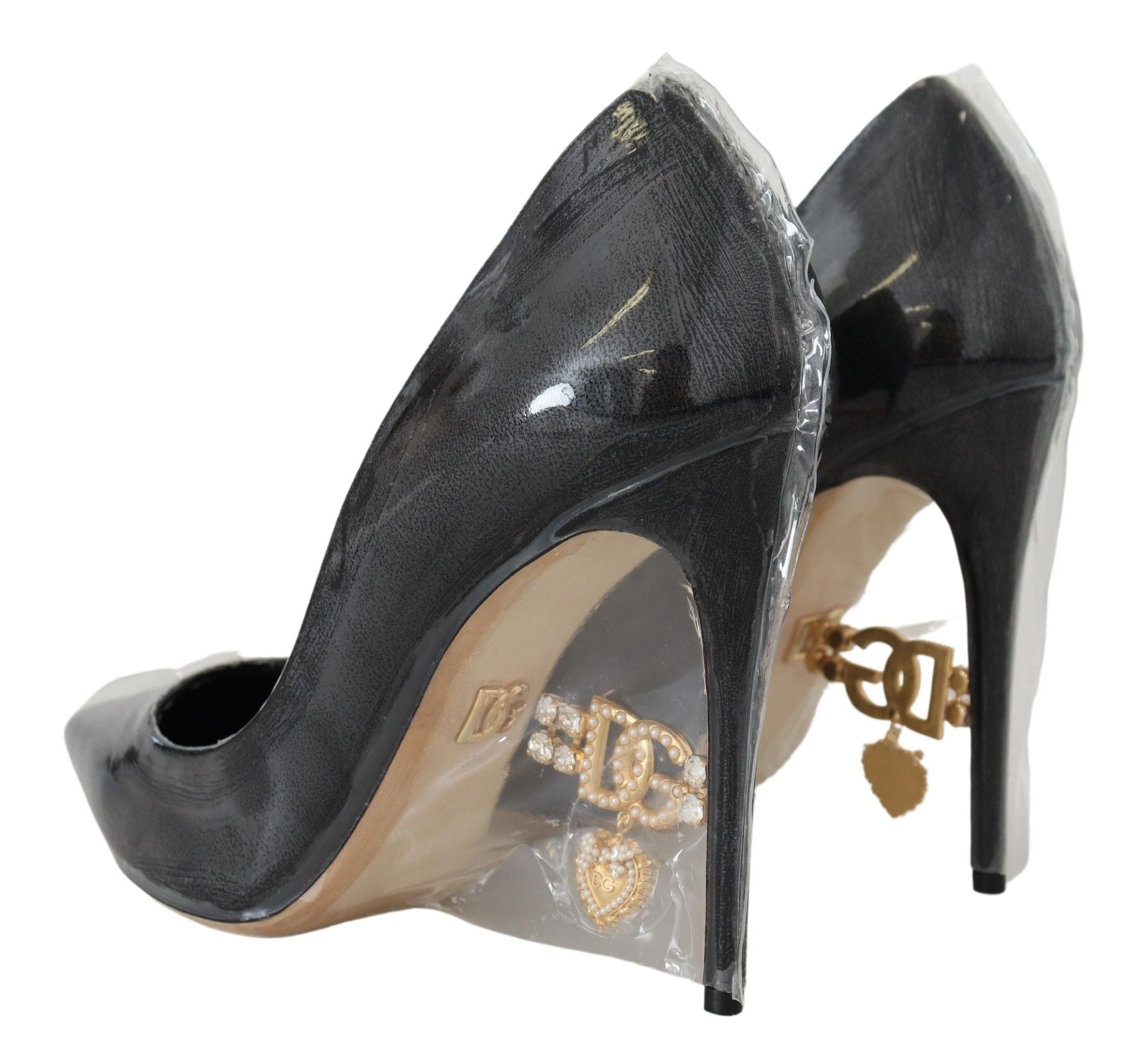 Dolce & Gabbana Black Leather Heels Pumps Plastic Wrapped Women's Shoes