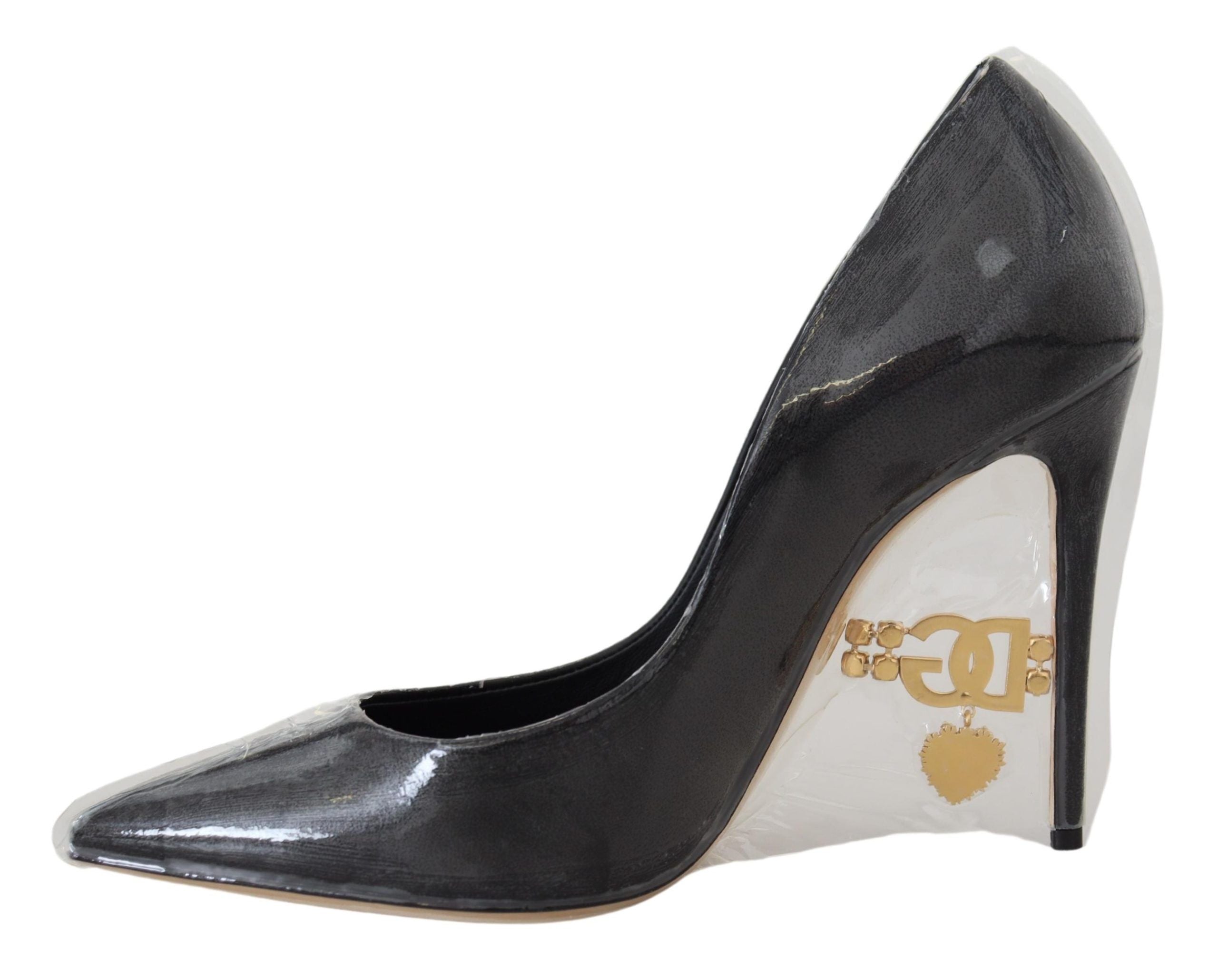 Dolce & Gabbana Black Leather Heels Pumps Plastic Wrapped Women's Shoes