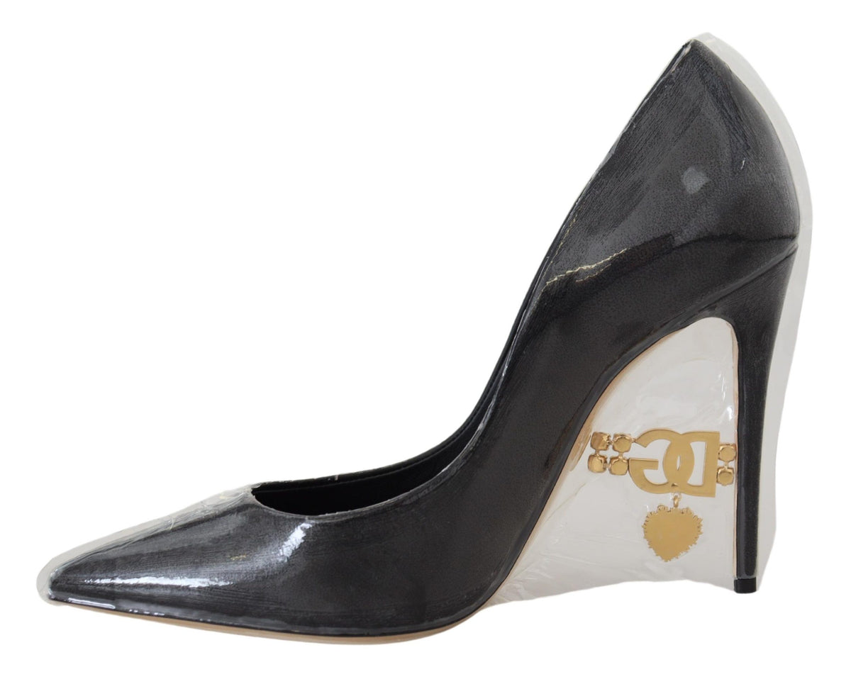Dolce & Gabbana Black Leather Heels Pumps Plastic Wrapped Women's Shoes