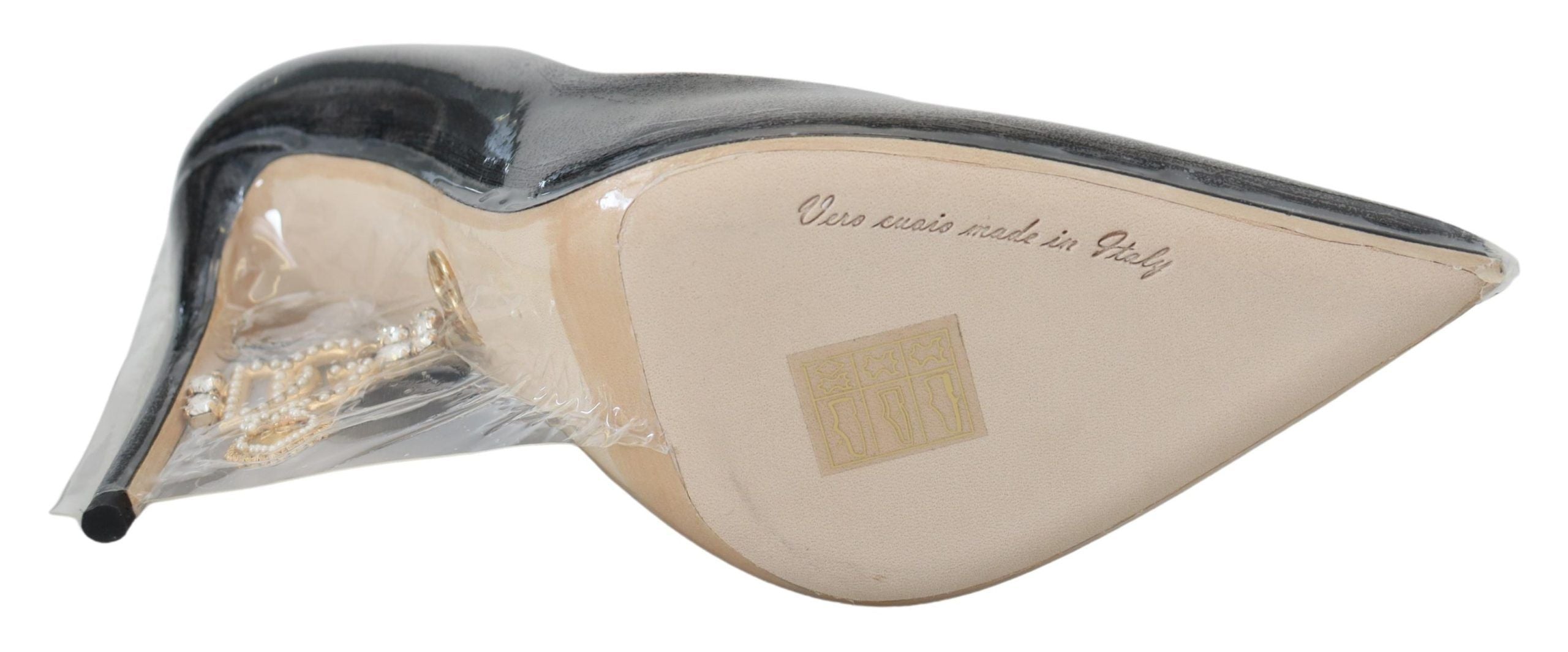 Dolce & Gabbana Black Leather Heels Pumps Plastic Wrapped Women's Shoes