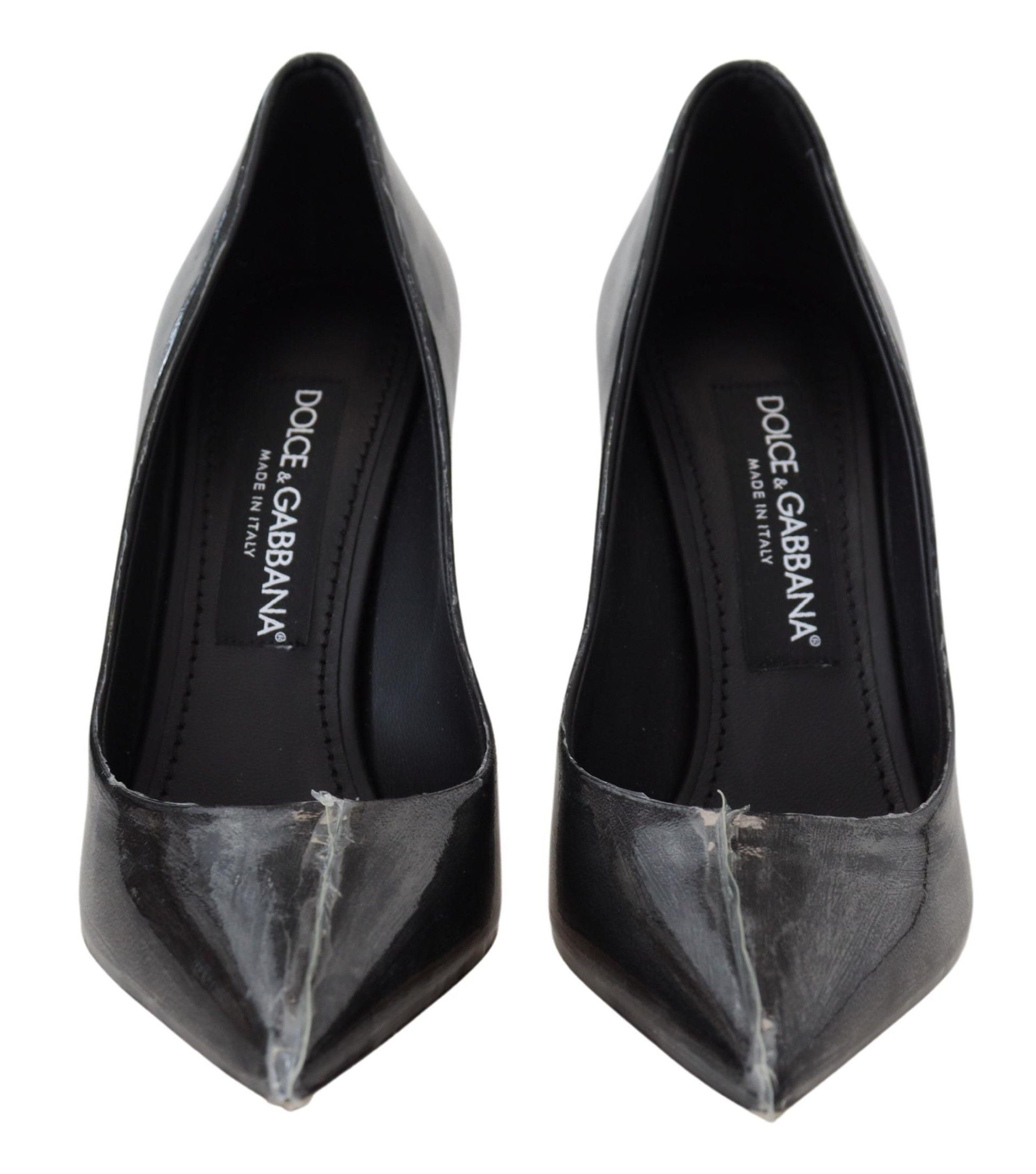 Dolce & Gabbana Black Leather Heels Pumps Plastic Wrapped Women's Shoes