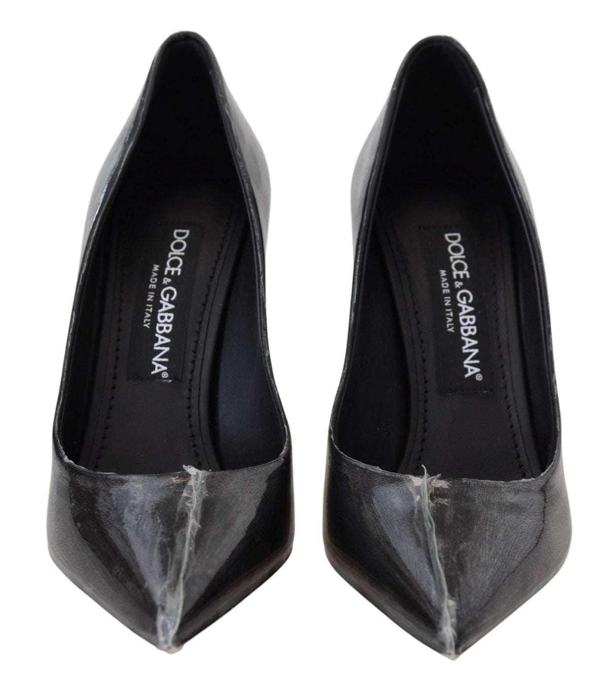 Dolce & Gabbana Black Leather Heels Pumps Plastic Wrapped Women's Shoes