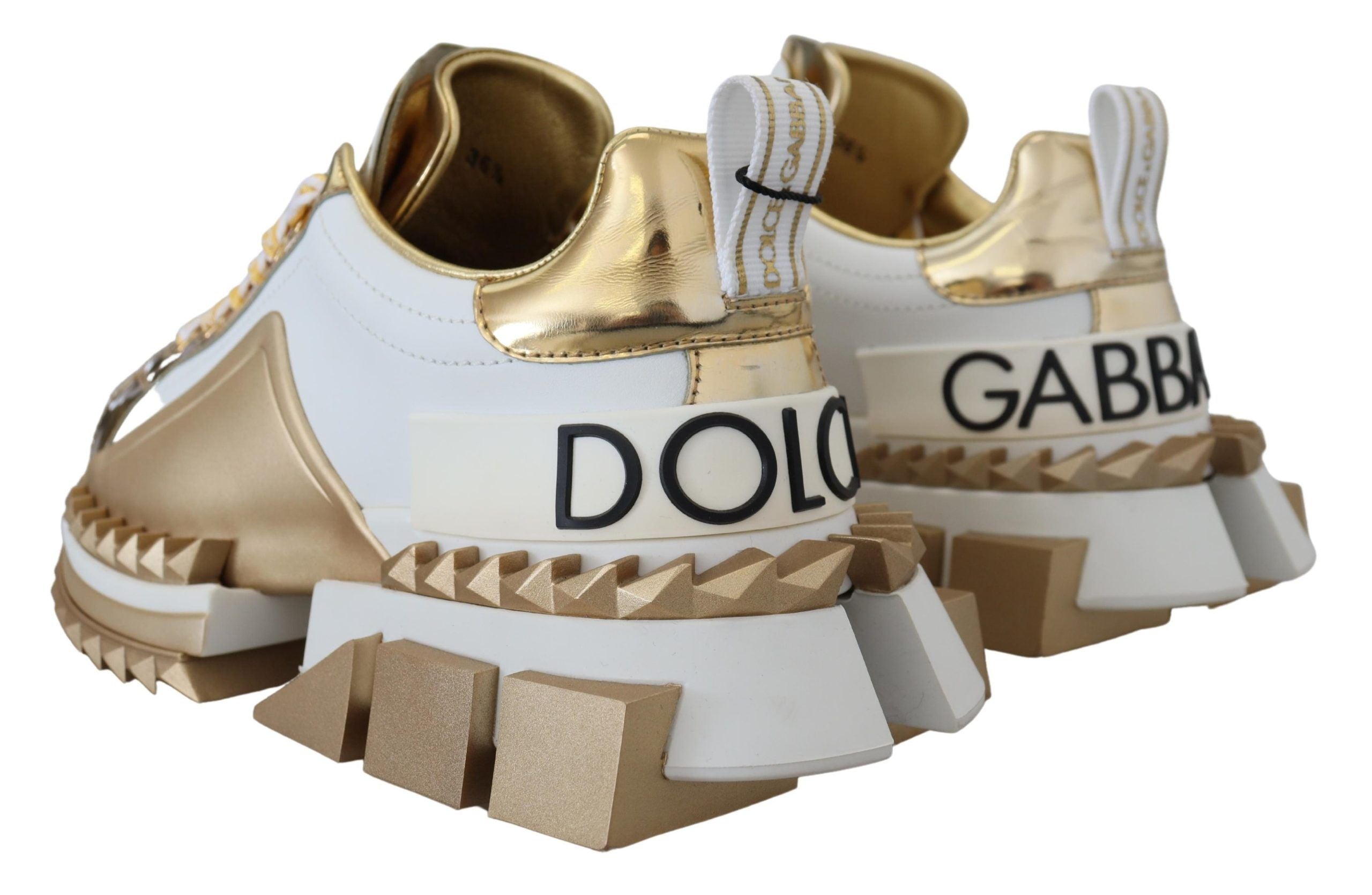 Dolce & Gabbana Elegant White and Gold Leather Women's Sneakers