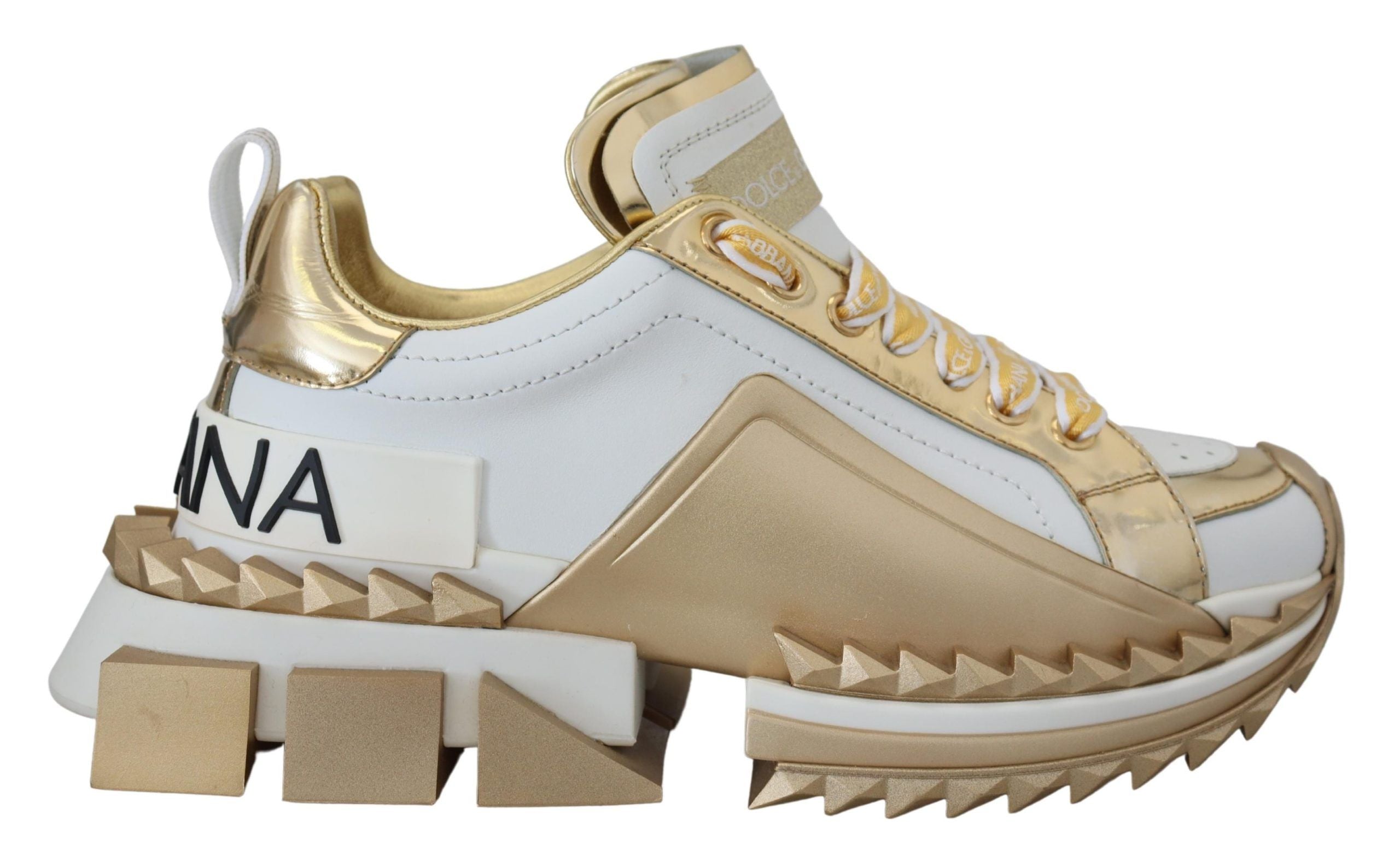 Dolce & Gabbana Elegant White and Gold Leather Women's Sneakers