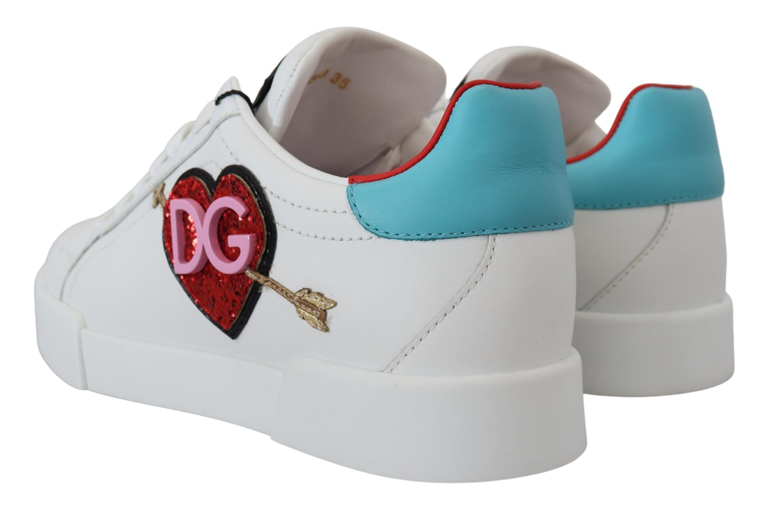 Dolce & Gabbana White Leather Sneaker Portofino Logo Heart Women's Shoes