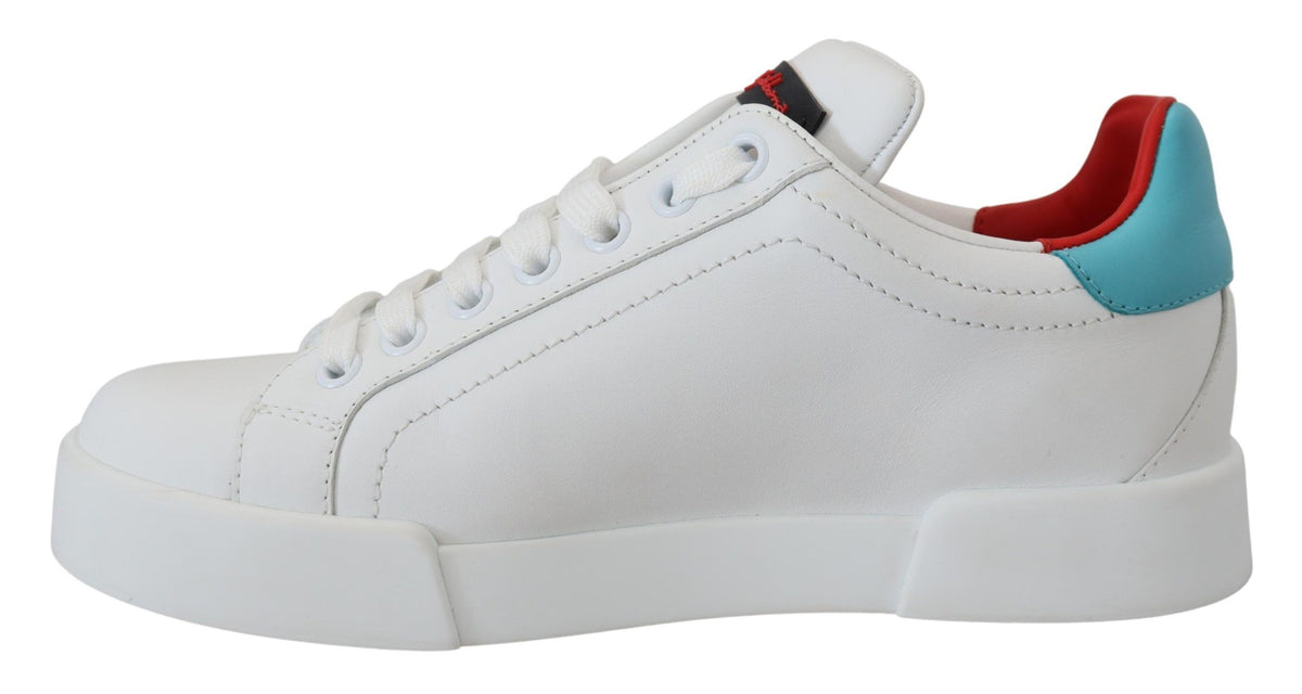 Dolce & Gabbana White Leather Sneaker Portofino Logo Heart Women's Shoes