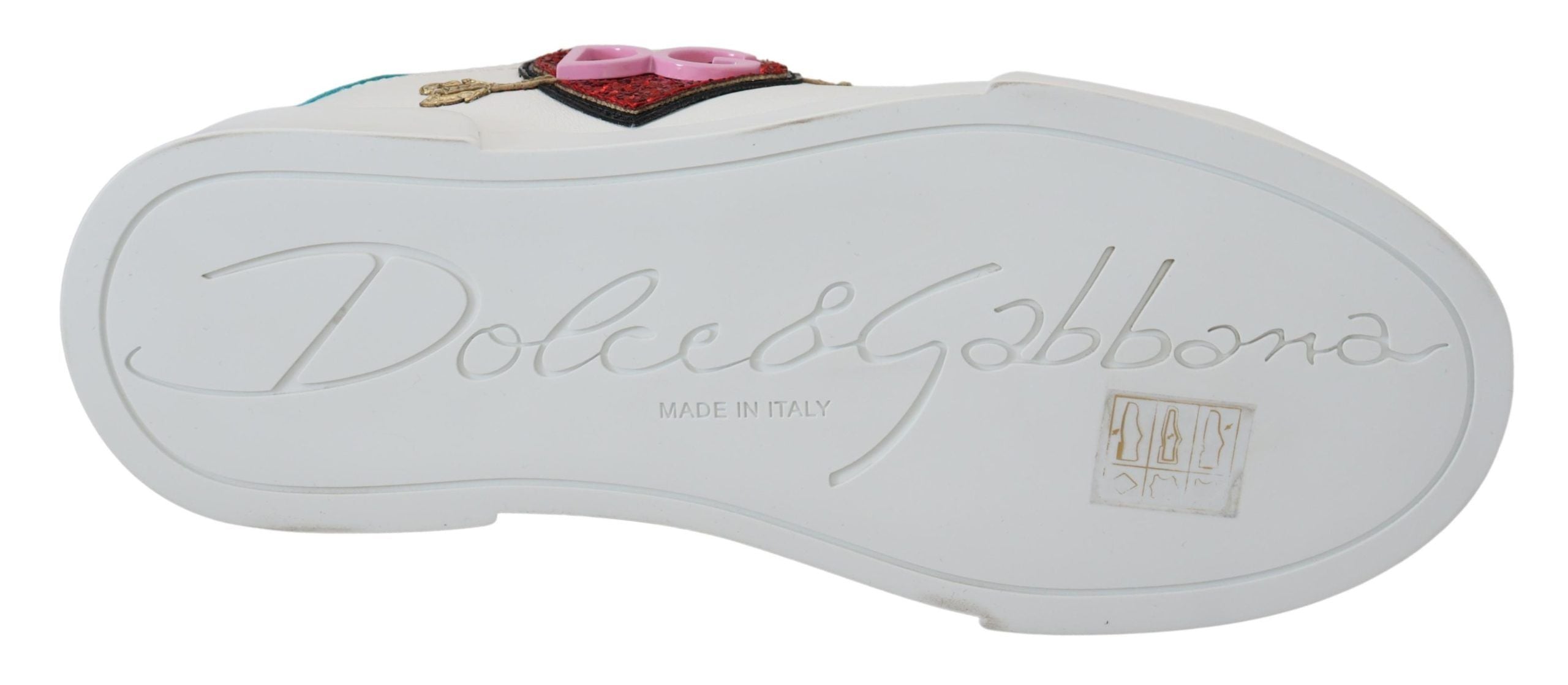 Dolce & Gabbana White Leather Sneaker Portofino Logo Heart Women's Shoes