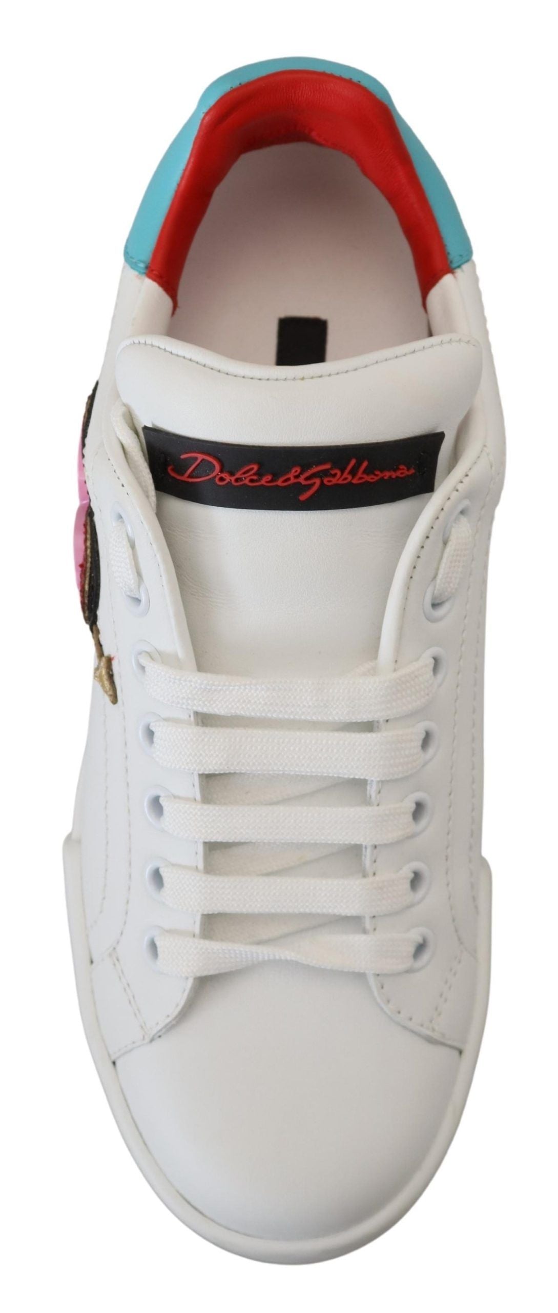 Dolce & Gabbana White Leather Sneaker Portofino Logo Heart Women's Shoes