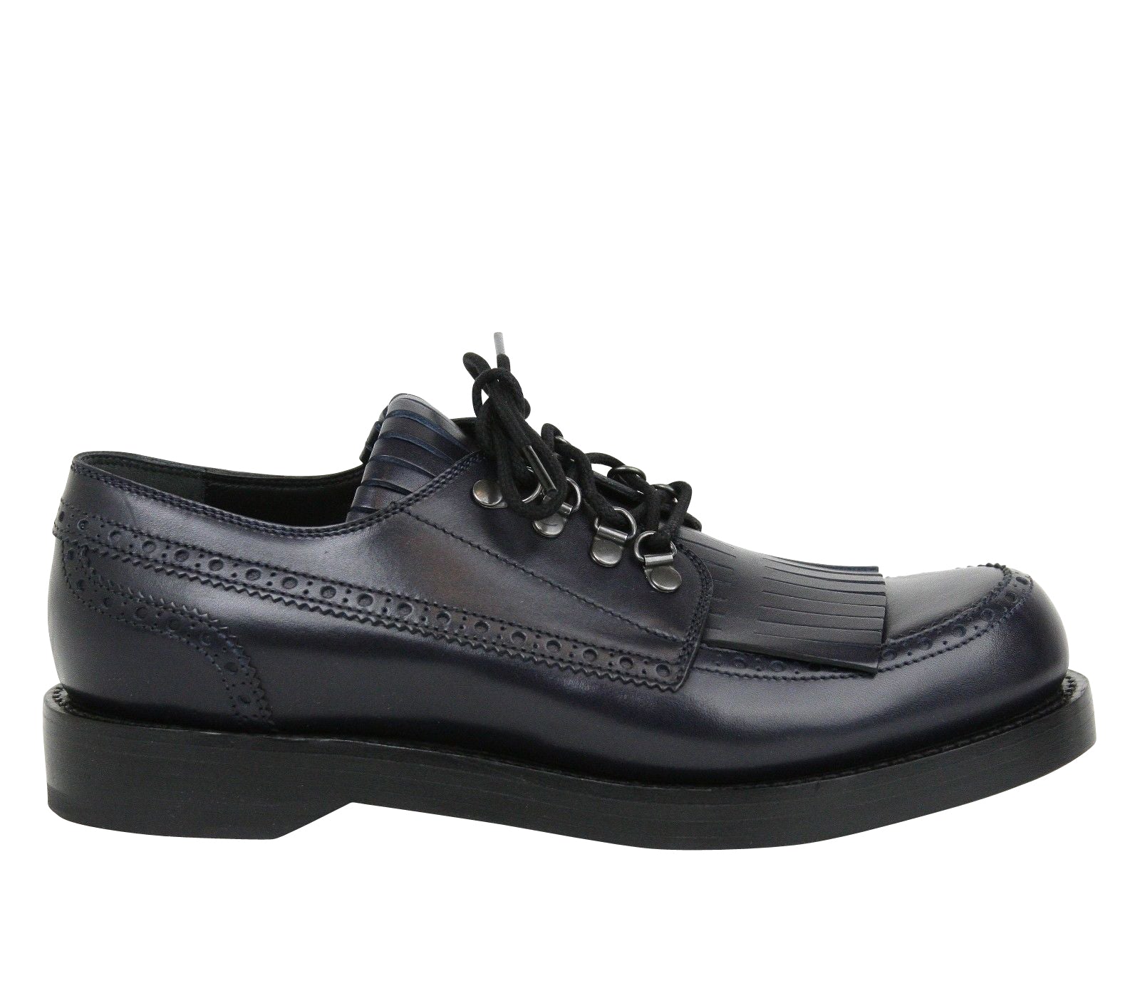 Gucci Fringed Brogue Lace-Up Dark Blue Leather Shoes 358271 4009
