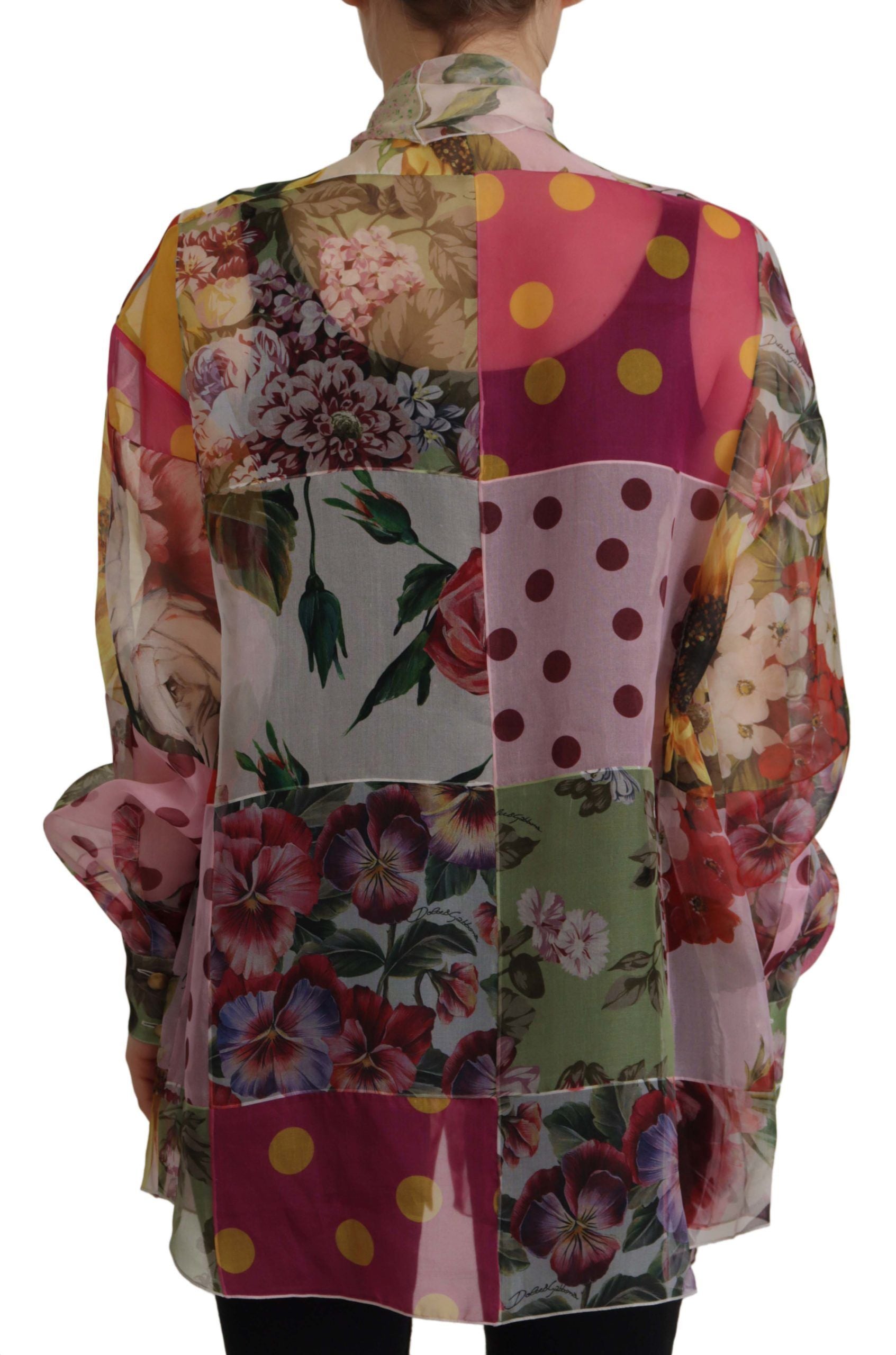 Dolce & Gabbana Multicolor Silk Ascot Collar Women's Blouse