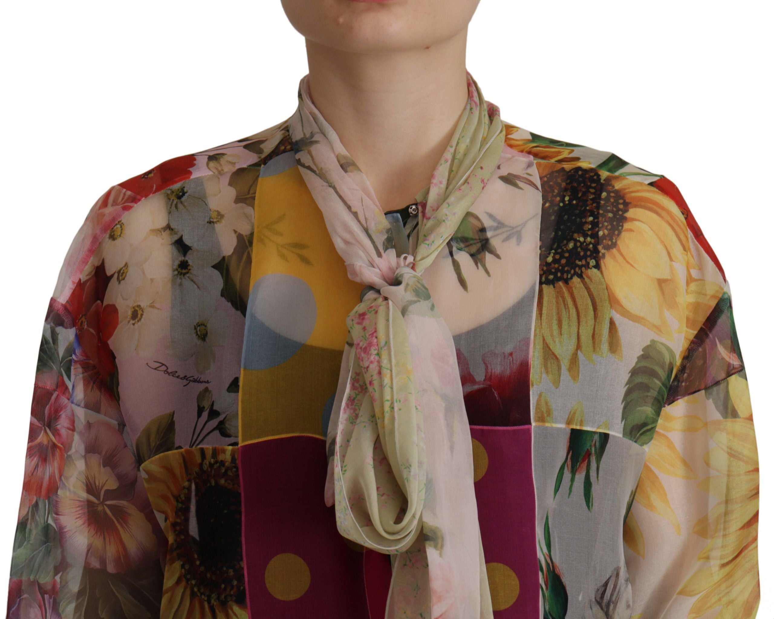 Dolce & Gabbana Multicolor Silk Ascot Collar Women's Blouse