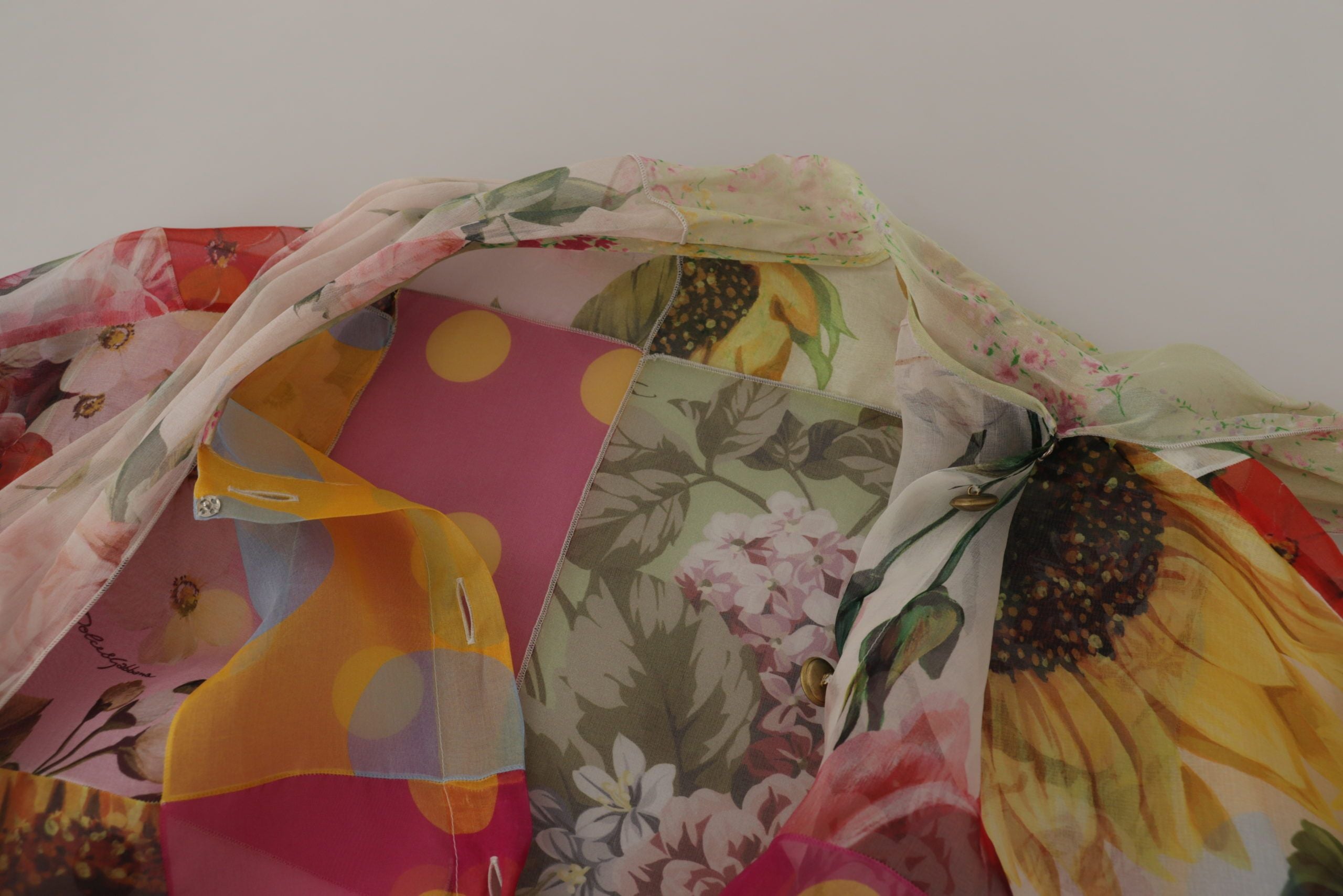 Dolce & Gabbana Multicolor Silk Ascot Collar Women's Blouse