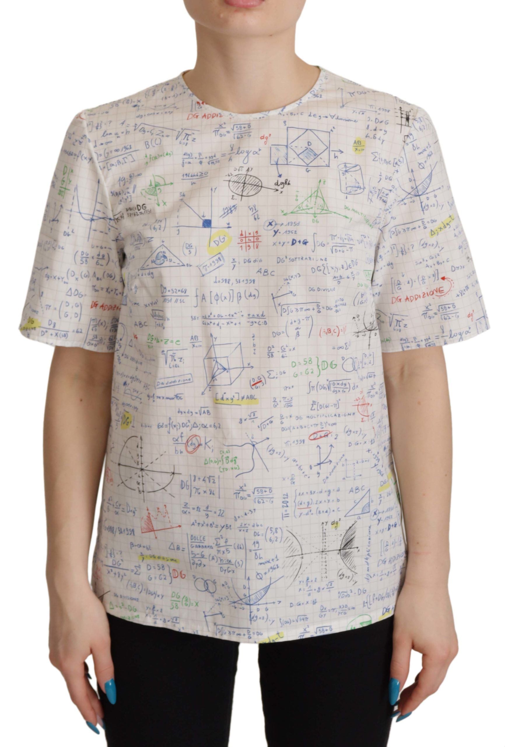 Dolce & Gabbana White Cotton Algebra Print Short Sleeves Women's Top