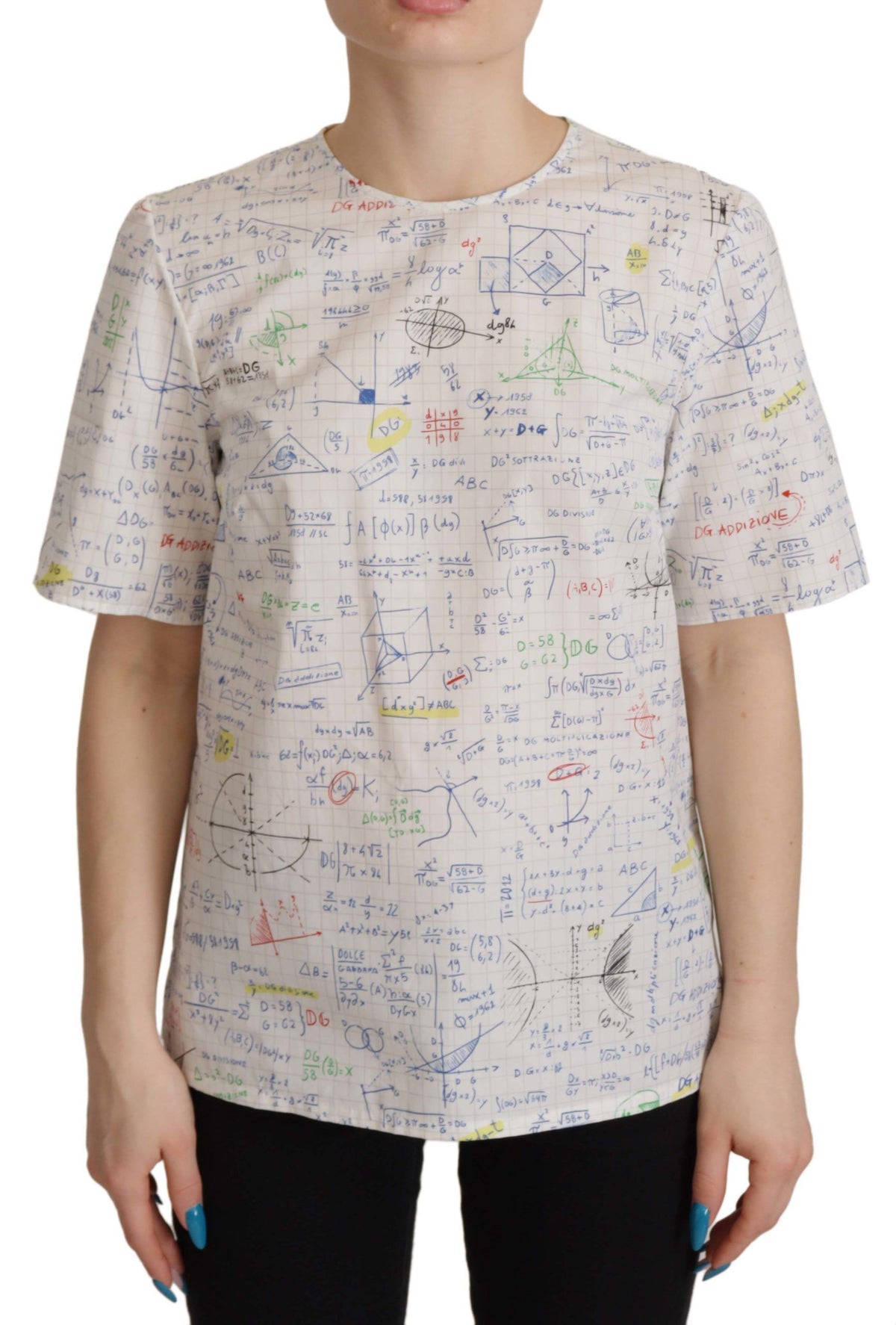 Dolce & Gabbana White Cotton Algebra Print Short Sleeves Women's Top