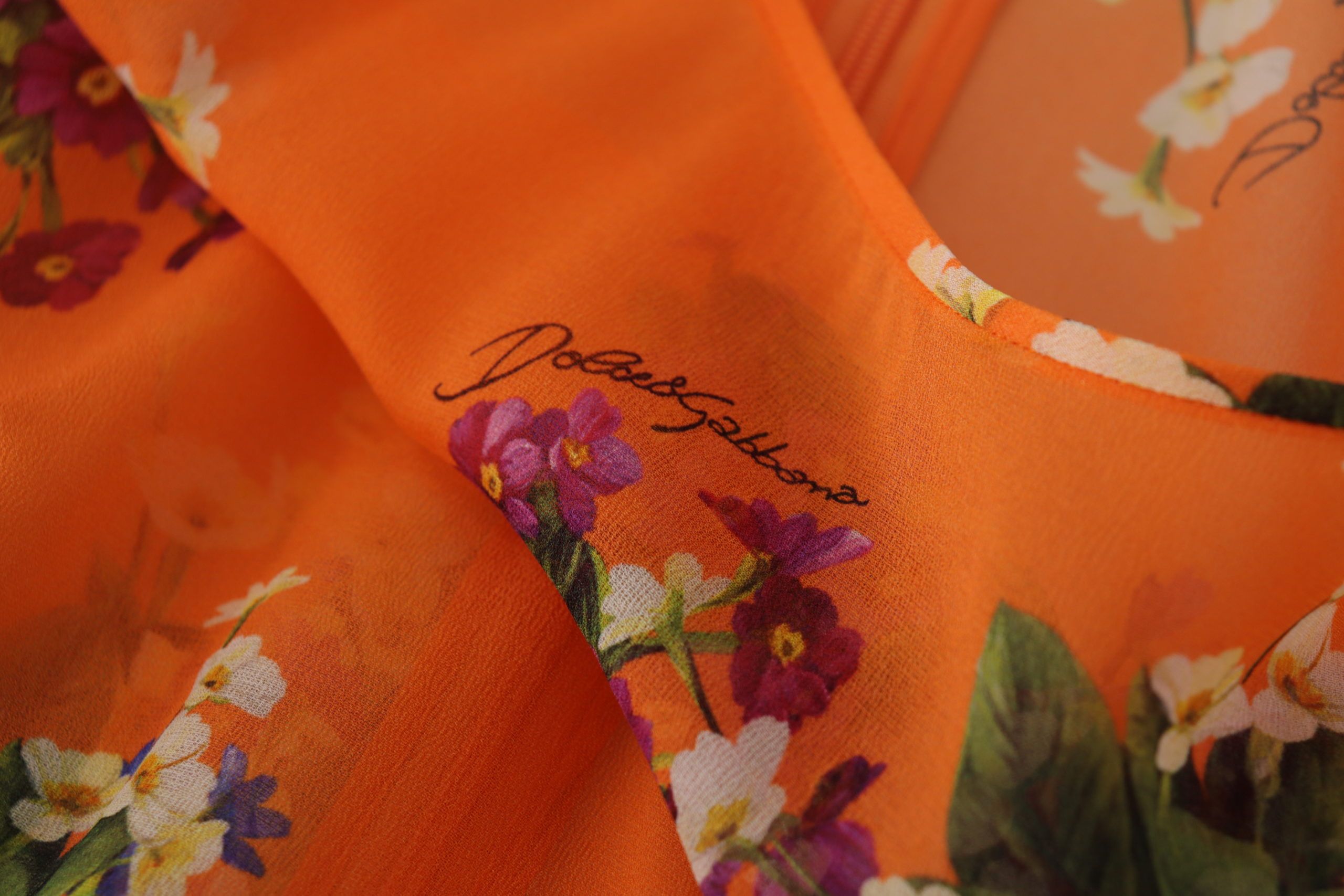Dolce & Gabbana Orange Floral Print Long Sleeve Women's Blouse