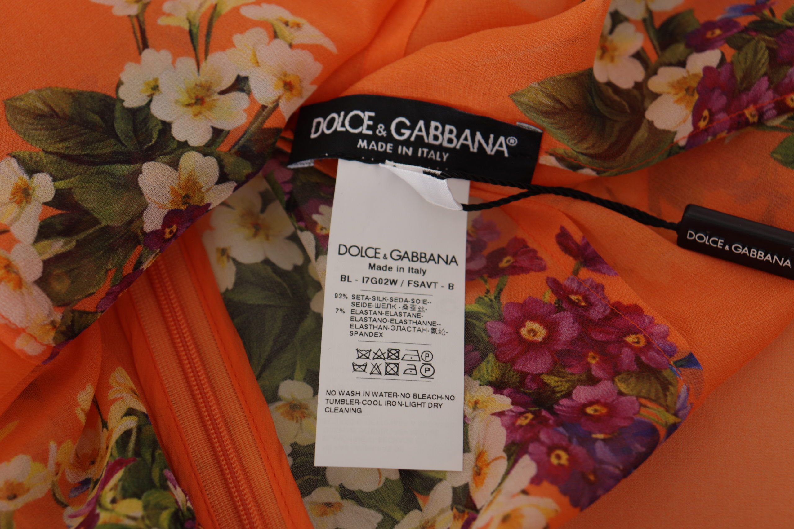 Dolce & Gabbana Orange Floral Print Long Sleeve Women's Blouse