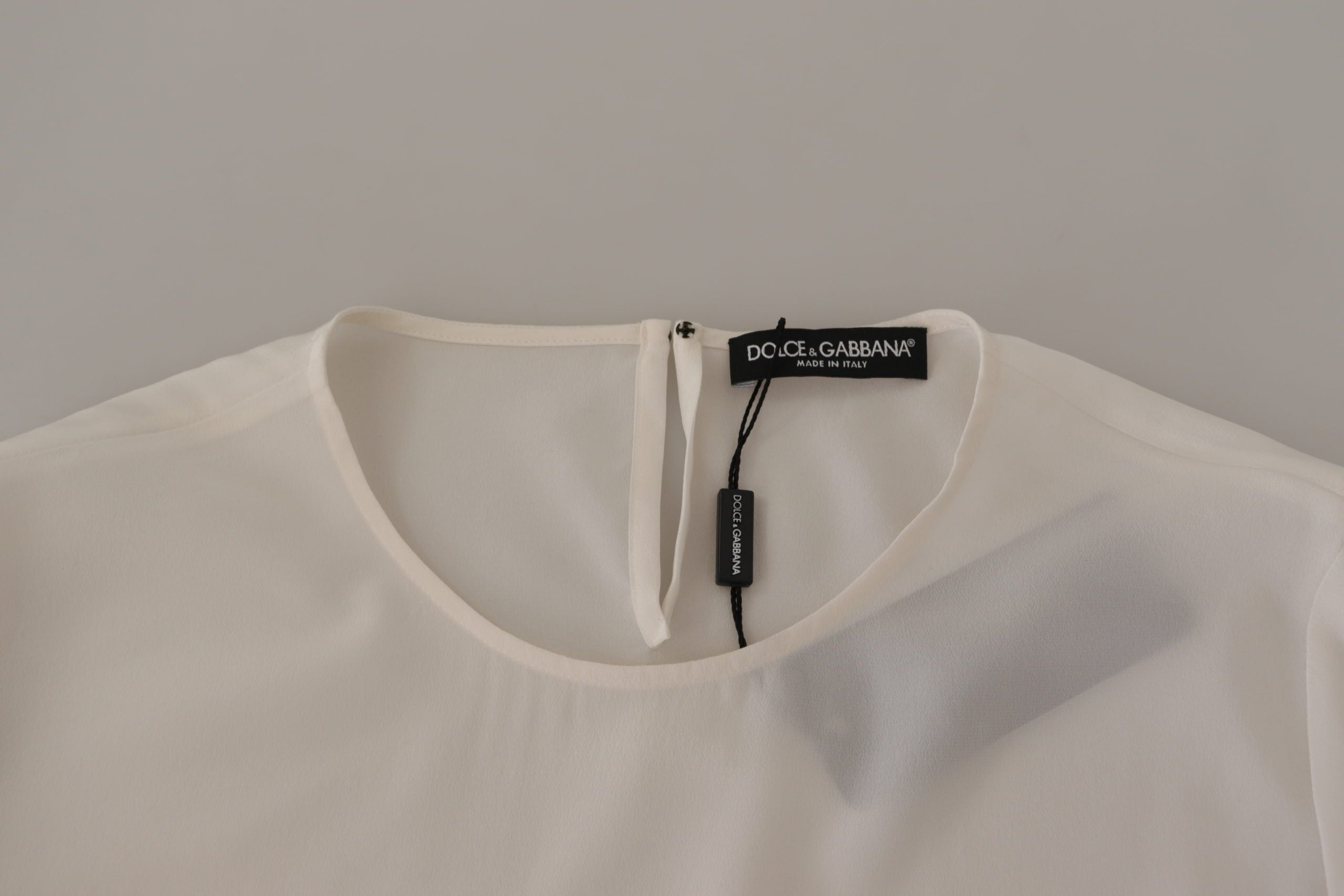 Dolce & Gabbana White Silk DG Logo Embroidered Long Sleeves Women's Blouse