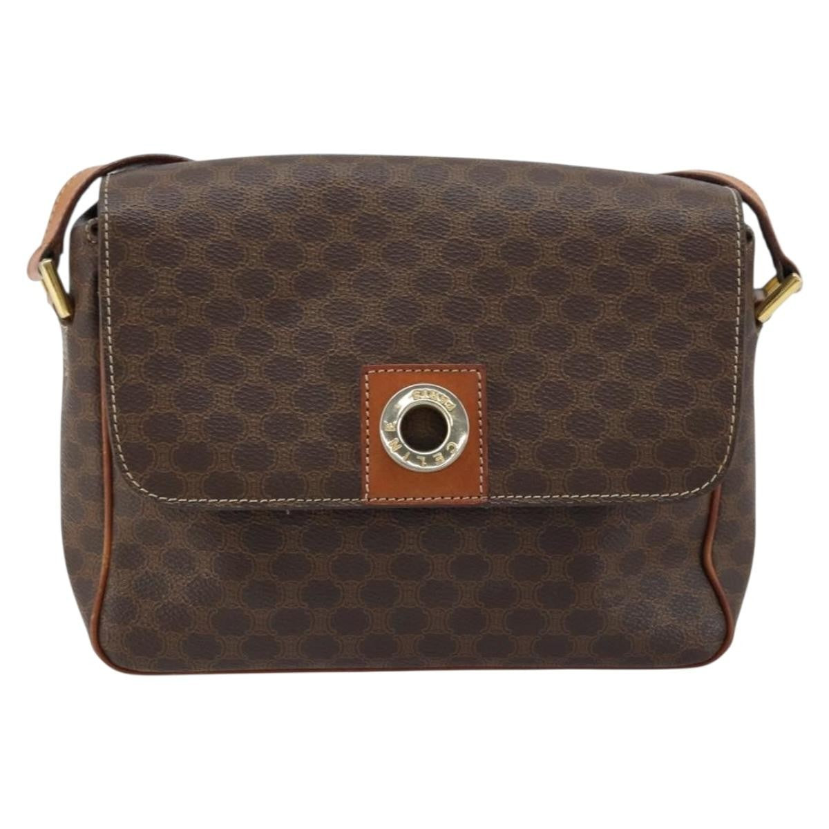 Celine Vintage Macadam Circle Logo Canvas And Leather Brown Canvas Shoulder Bag Bag (Pre-Owned)
