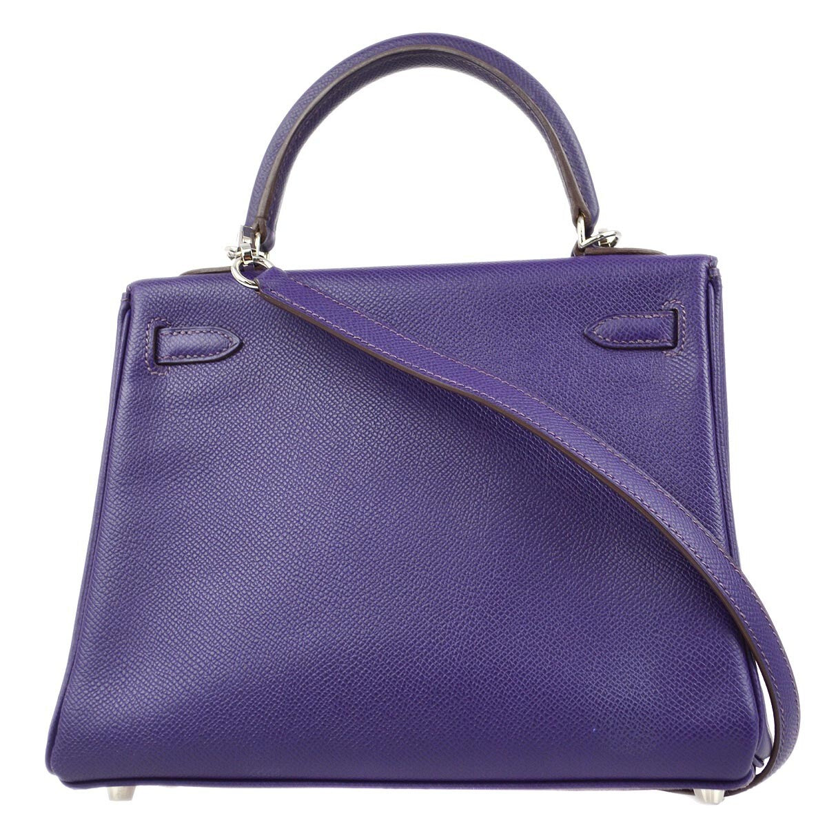 Hermes Kelly Purple Epsom With Palladium Hardware Purple Leather Handbag (Pre-Owned)