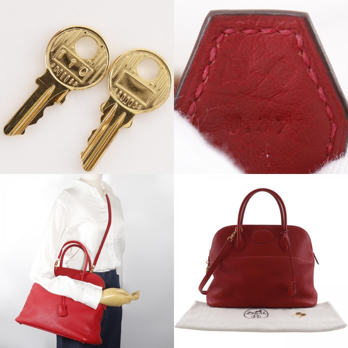 Hermes Bolide Clemence Red Leather Handbag (Pre-Owned)