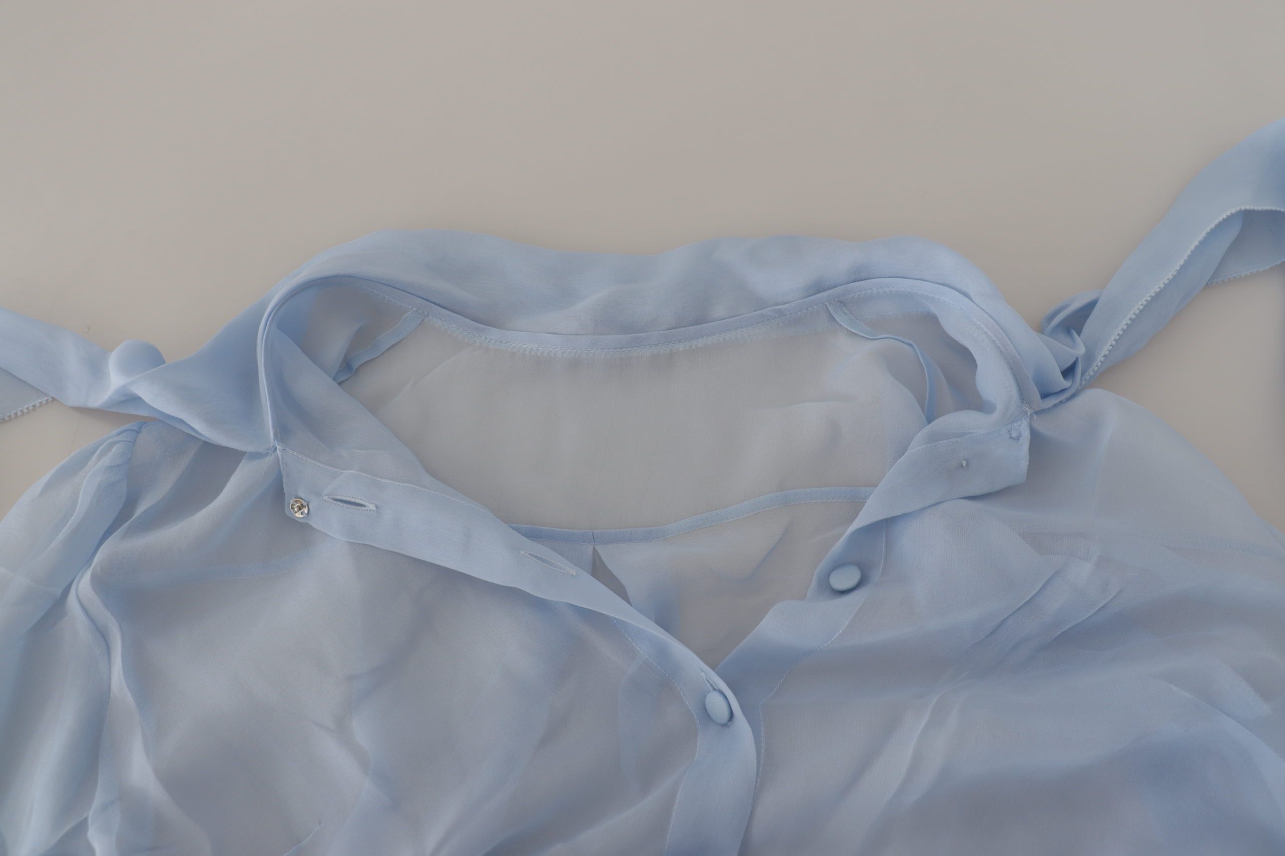 Dolce & Gabbana Light Blue Silk Ascot Collar Long Sleeves Women's Top