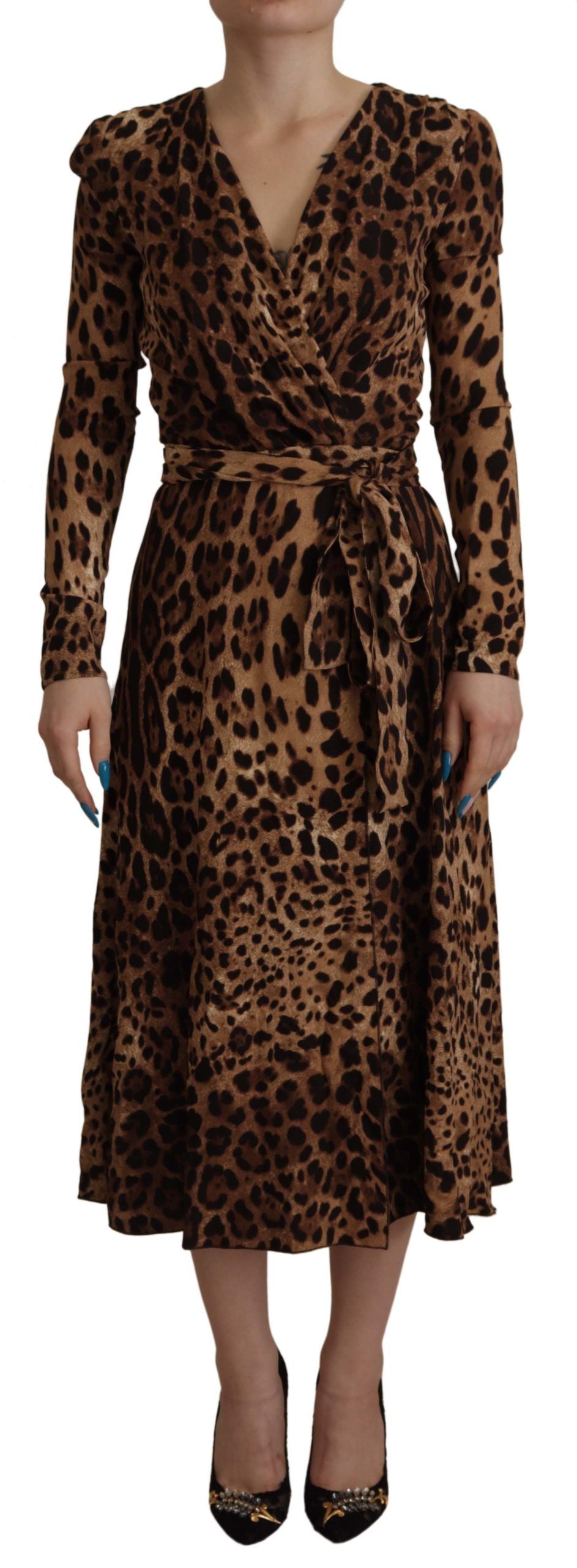 Dolce & Gabbana Elegant V-Neck A-Line Maxi Dress in Women's Brown