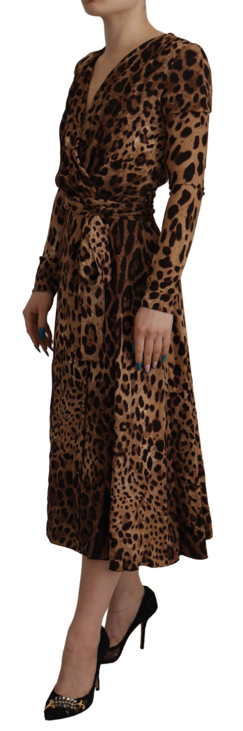 Dolce & Gabbana Brown Leopard Wrap A-line Maxi Viscose Women's Dress
