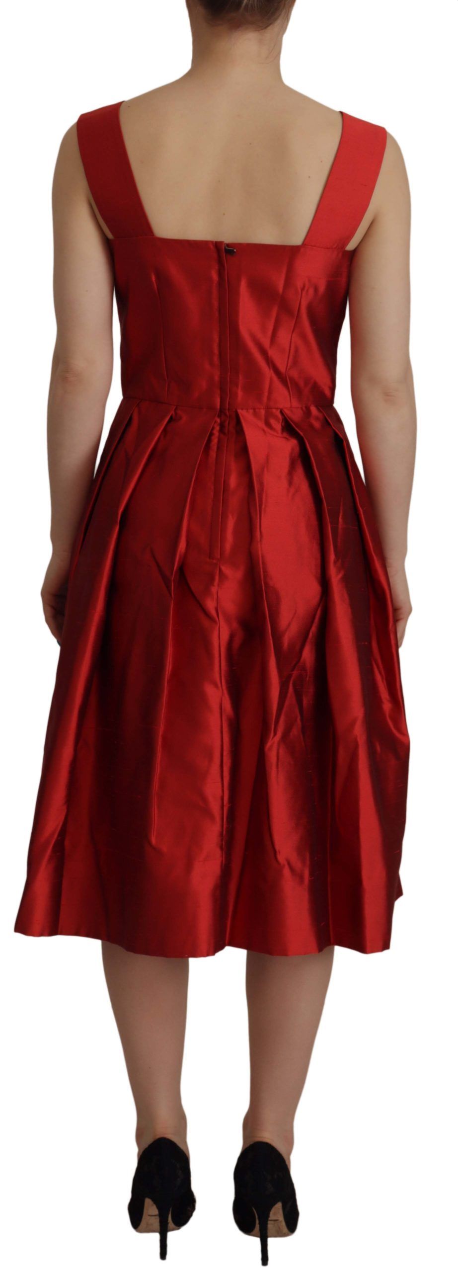 Dolce & Gabbana Red A-line Pleated Satin Silk Women's Dress