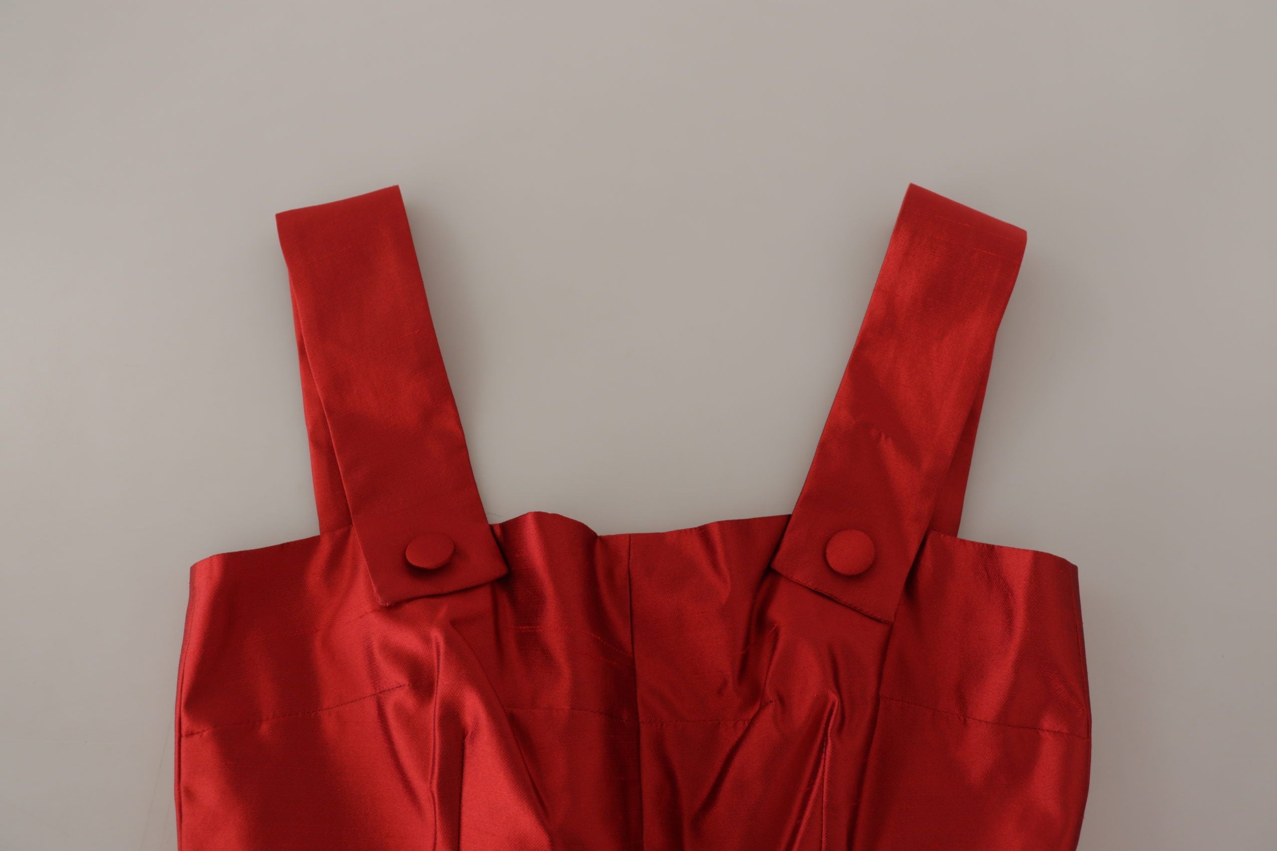 Dolce & Gabbana Red A-line Pleated Satin Silk Women's Dress