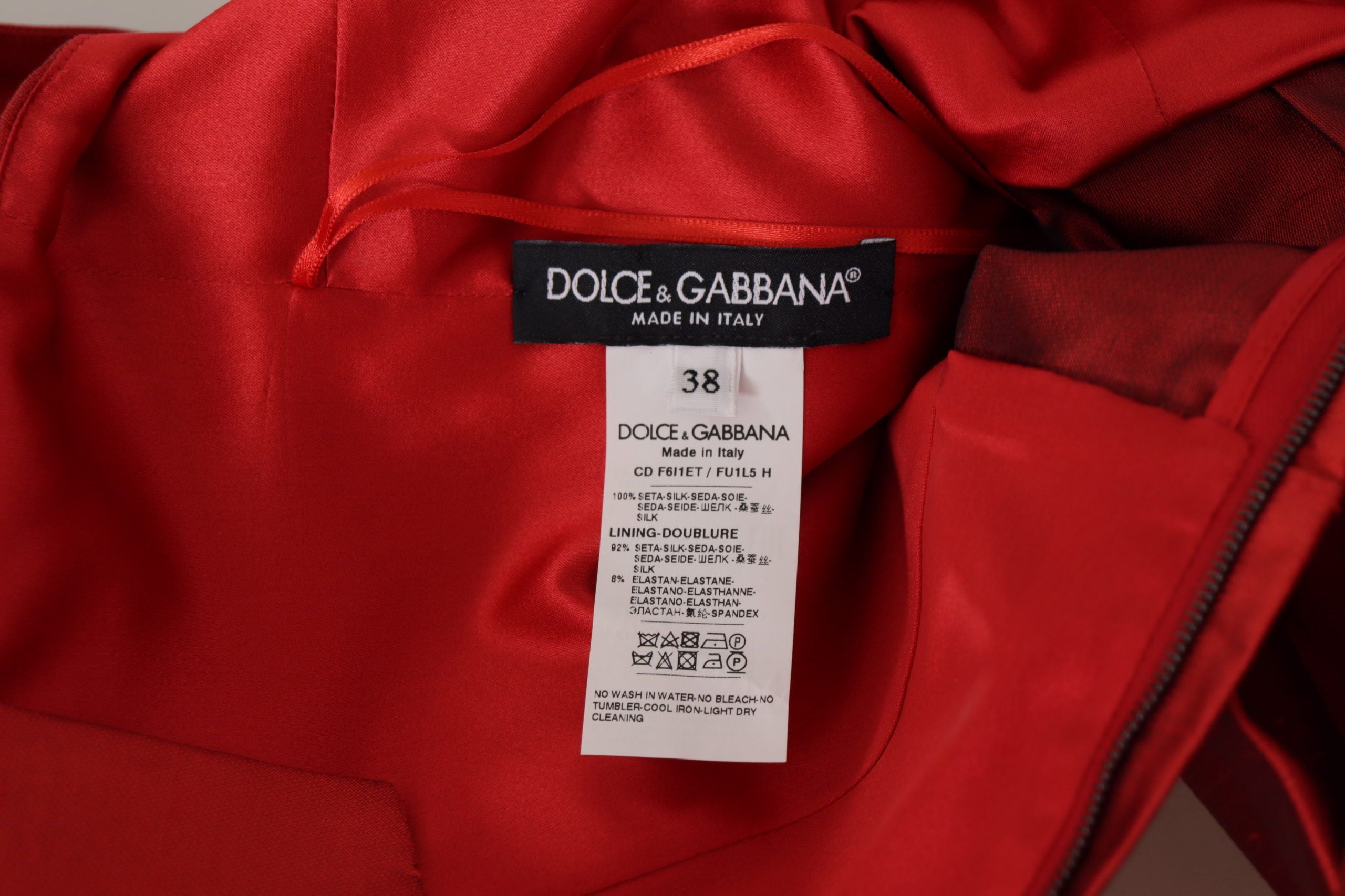 Dolce & Gabbana Red A-line Pleated Satin Silk Women's Dress