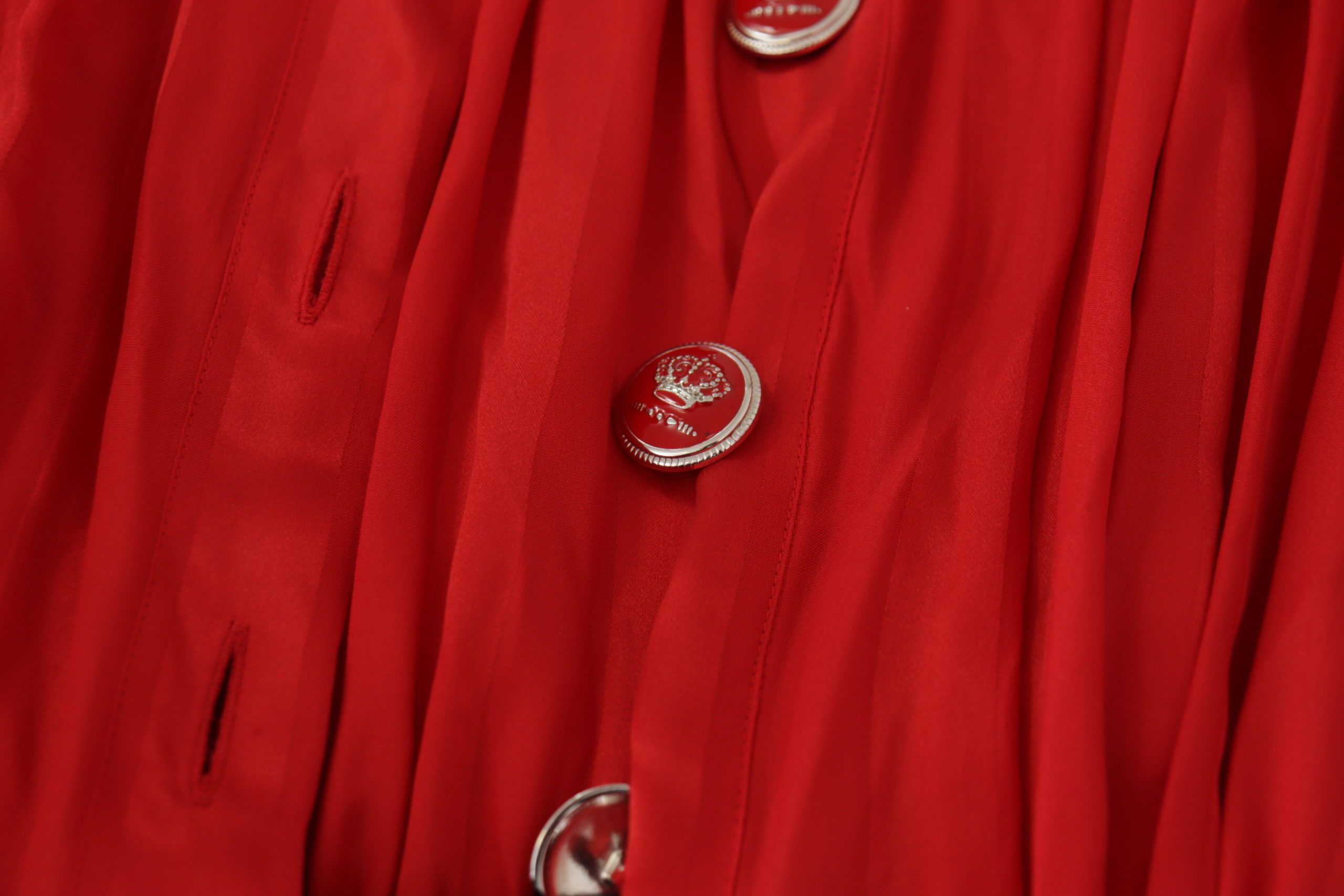 Dolce & Gabbana Red Button Down Belted Midi Satin Silk Women's Dress
