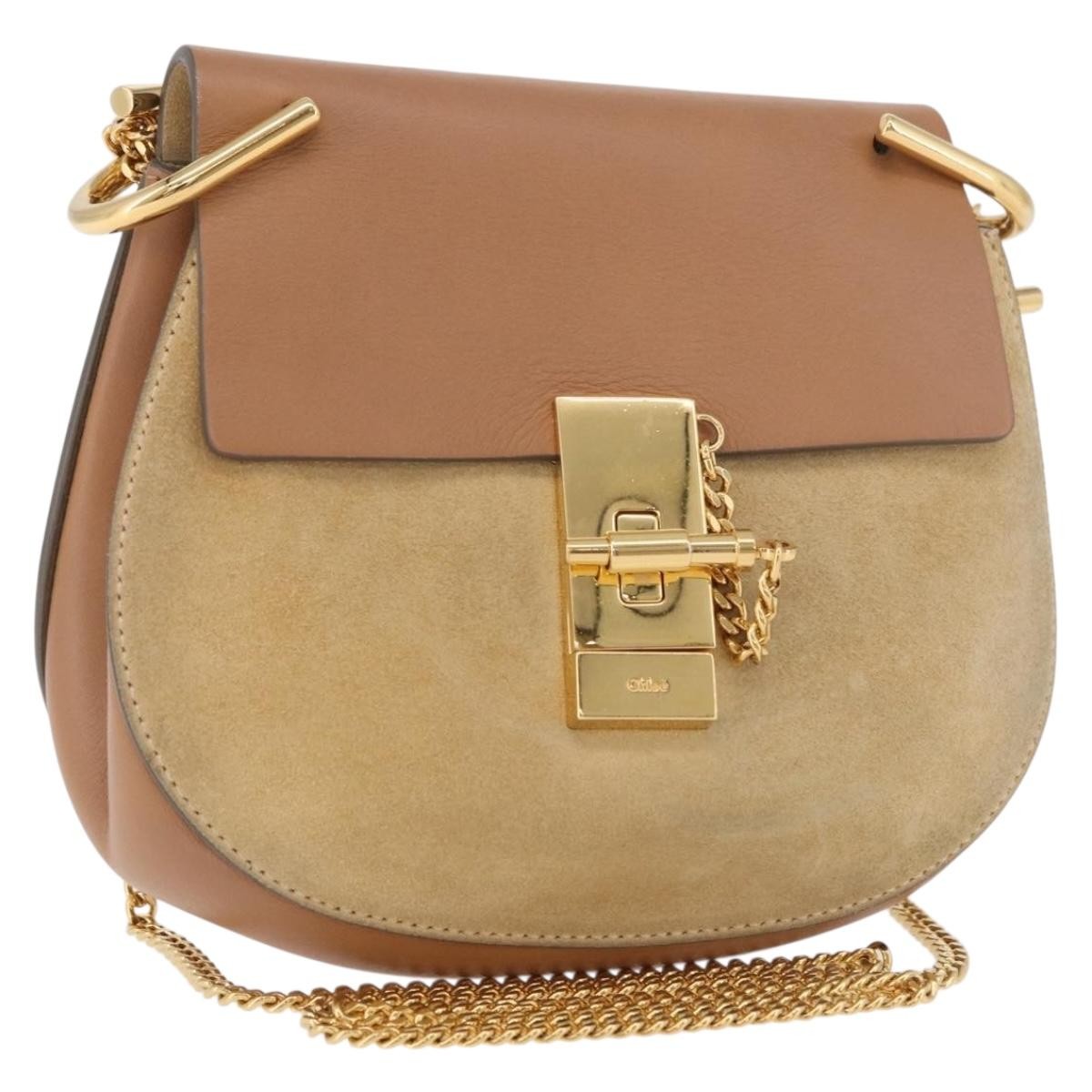 Chloe Drew Shoulder Leather Beige Suede Handbag (Pre-Owned)