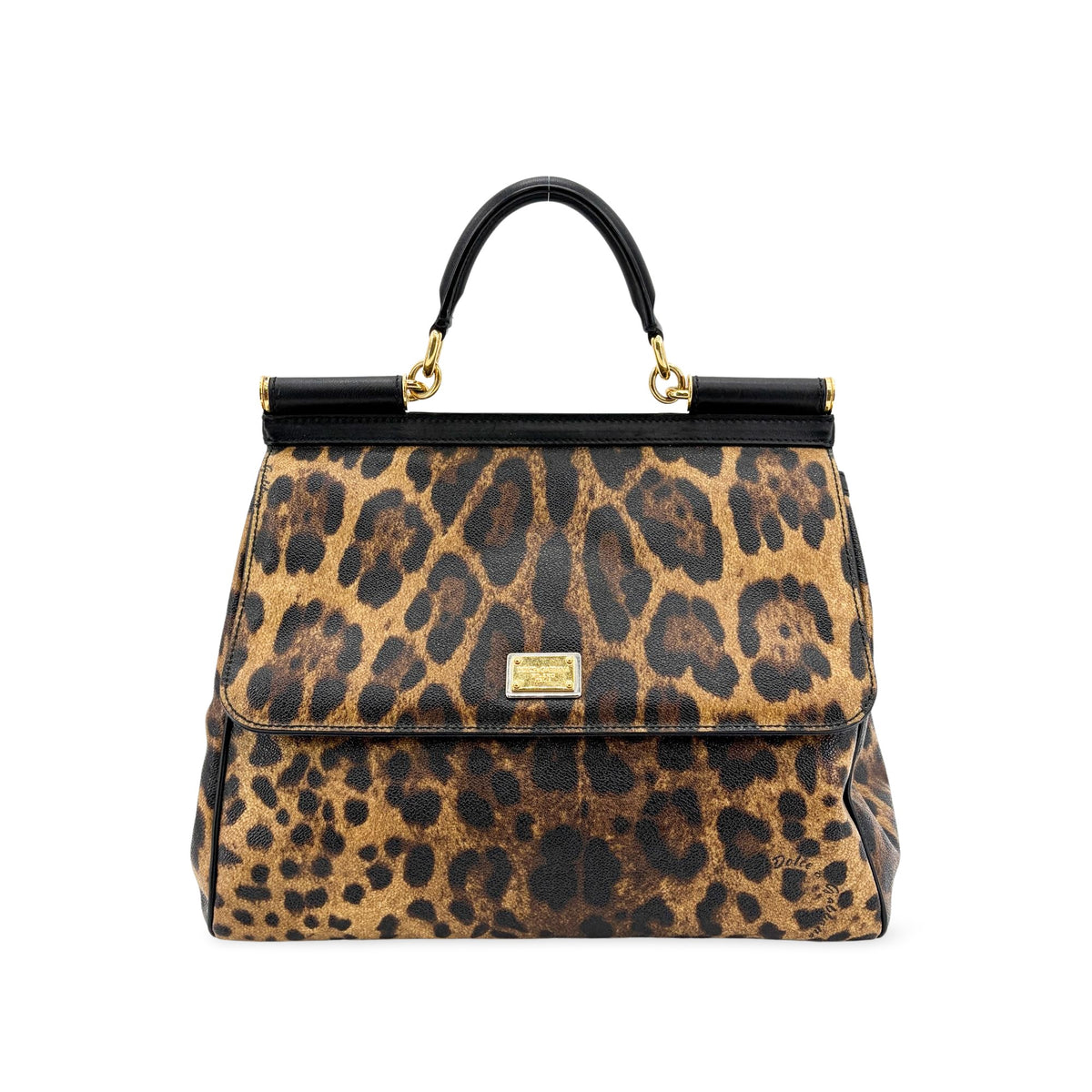 Dolce & Gabbana Miss Sicily Leopard Print Leather Brown Calfskin Handbag (Pre-Owned)