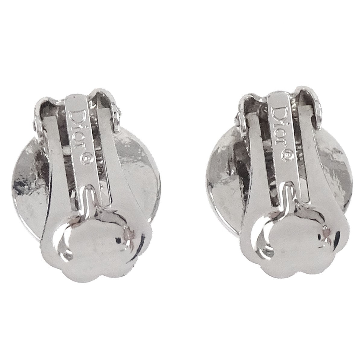 Christian Dior Vintage Logo Round Clip-On Metal Silver Silver_Plated Earrings Jewelry (Pre-Owned)