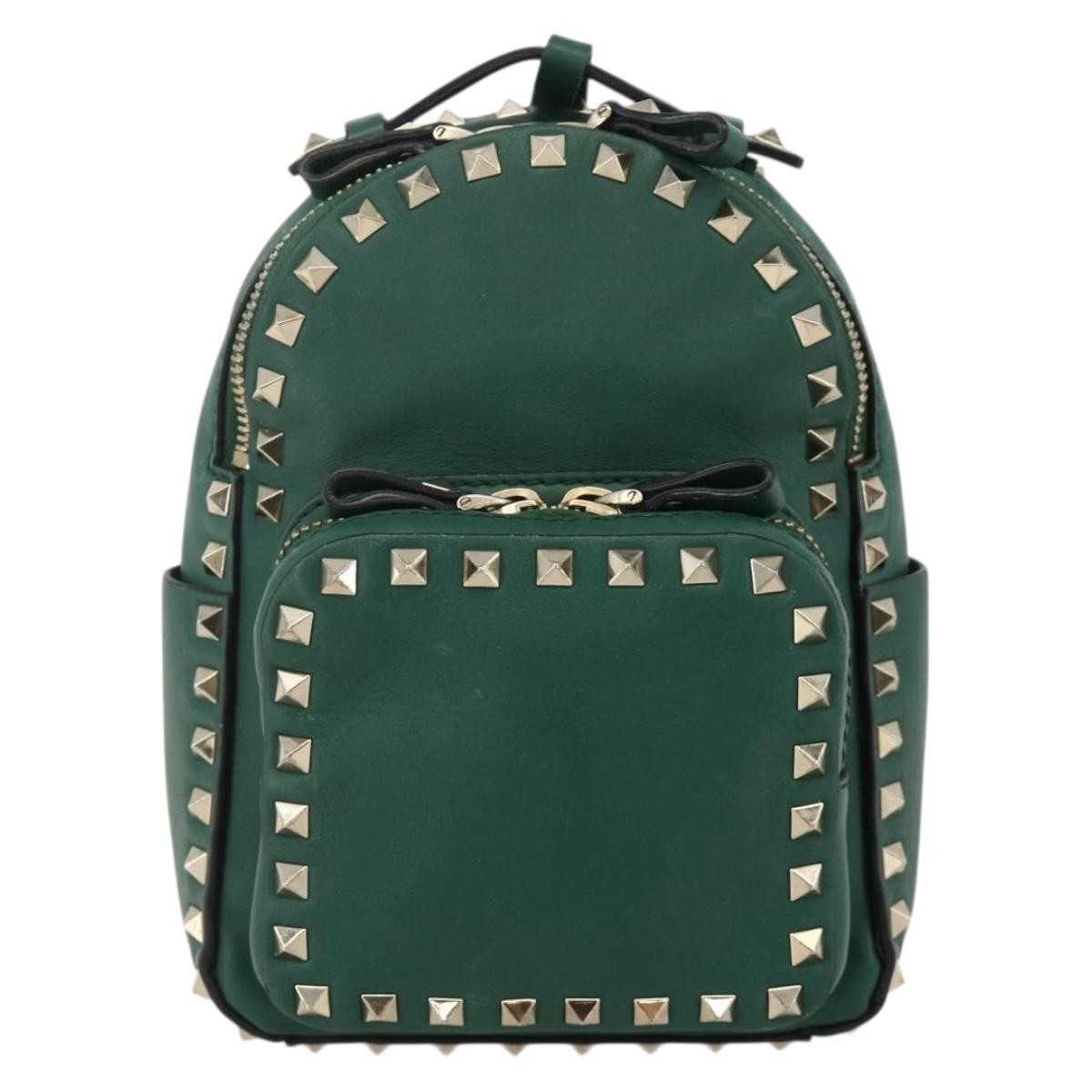 Valentino Garavani Rockstud Leather Green Leather Backpack Bag (Pre-Owned)