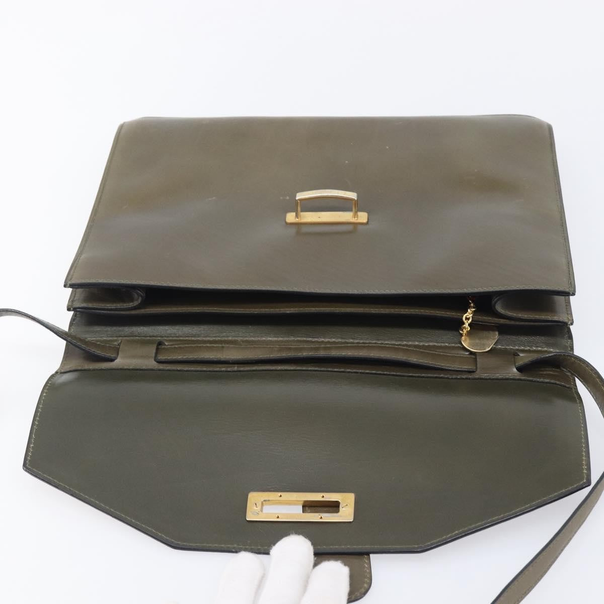 Celine Shoulder Leather Khaki Leather Shoulder Bag Bag (Pre-Owned)