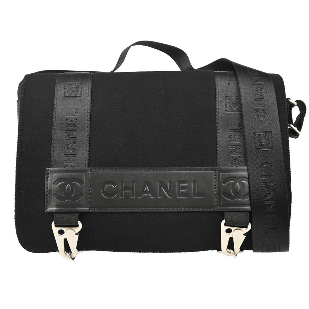 Chanel Sport Line Flap Messenger Wool And Nylon Black Nylon Shoulder Bag Bag (Pre-Owned)