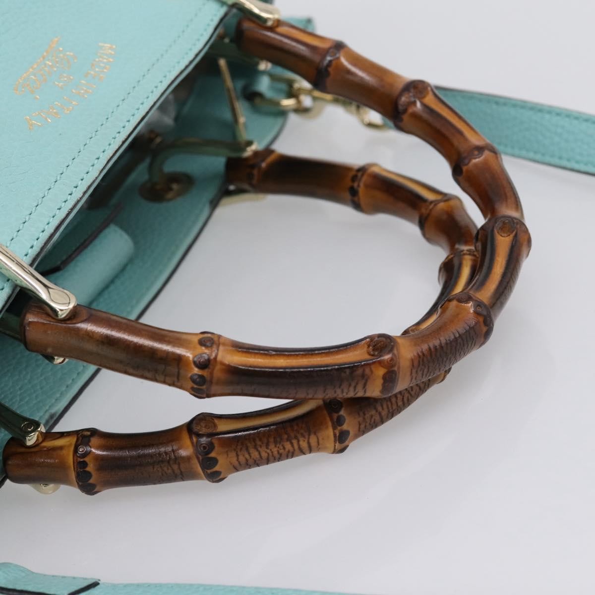 Gucci Bamboo Shopper Leather Blue Leather Tote Bag Bag (Pre-Owned)